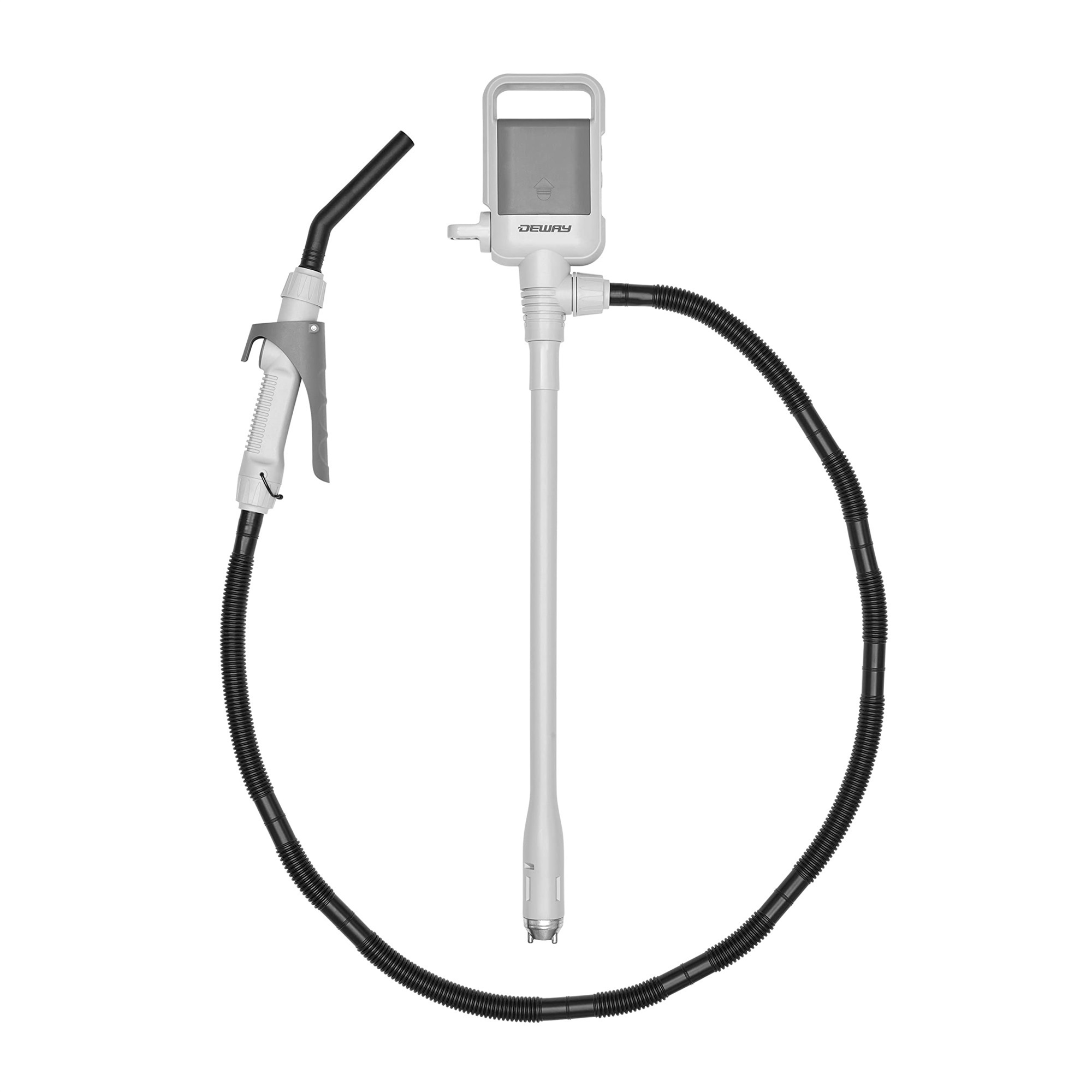 Deway Automatic Fuel Transfer Pump — Battery-Powered, Plastic Hose and Nozzle, Fits All Cans, Model# WAYPUMP17