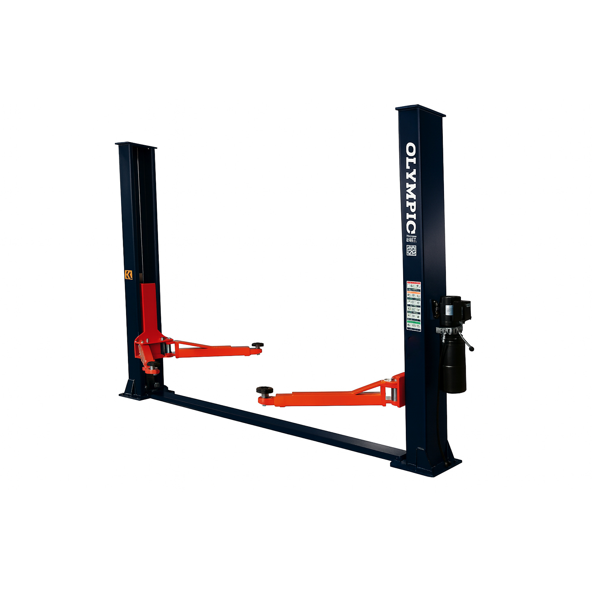 Model: Olympic 2PBPXW-10 / 10,000-lb. Extra Wide Base Plate 2-Post Lift / Single Point Lock Release / 3-Stage Arms / 3-Stage Foot Pads / 110? H × 137? W / 10-Year Warranty / SHIPS FREE!