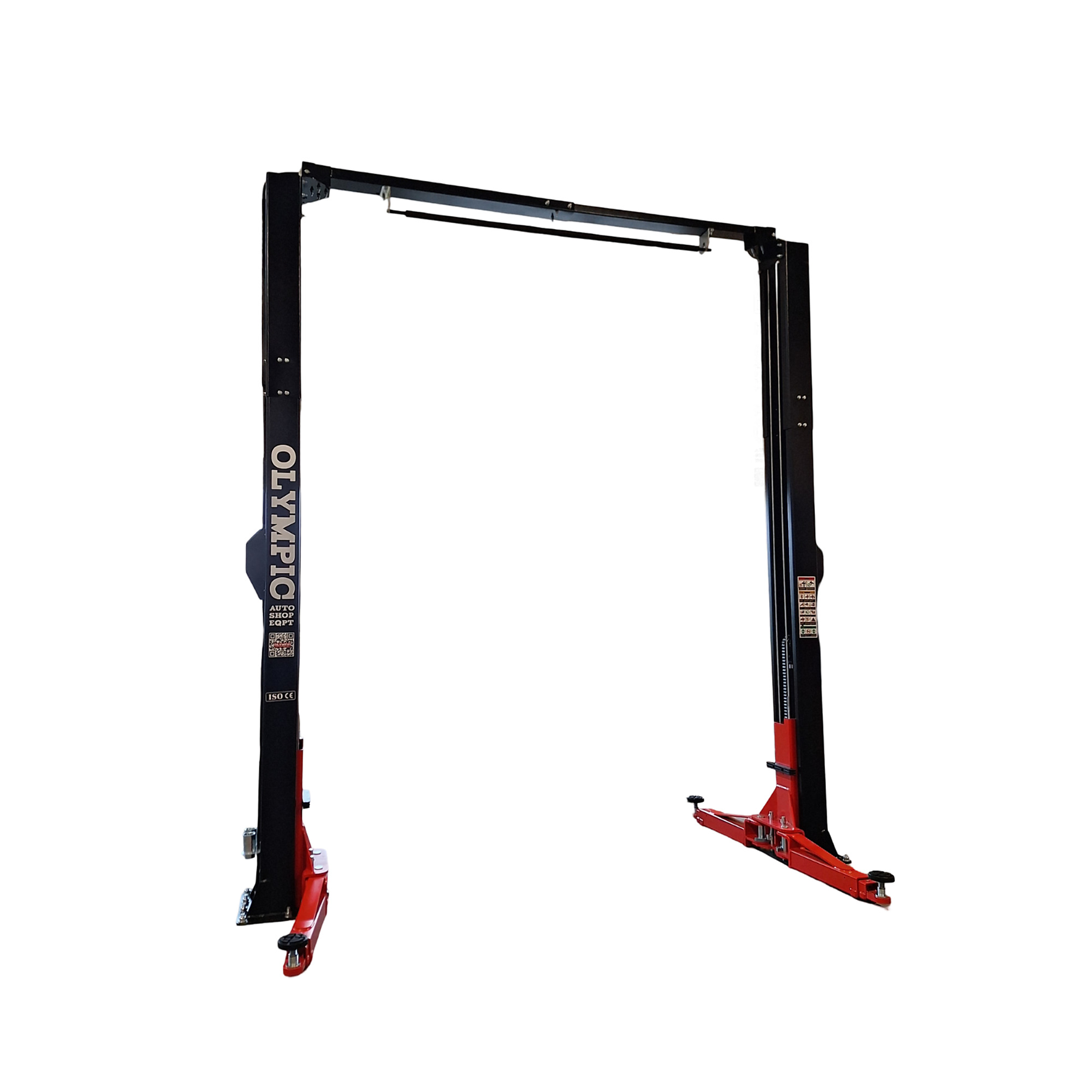 Model: Olympic 2PCFHD-12 / 12,000-lb. HDXL / Symmetric Post / Clear floor / Single Point Lock Release / 3-Stage Arms / 3-Stage Foot Pads / 174? H × 156? W / 10-Year Warranty / SHIPS FREE!