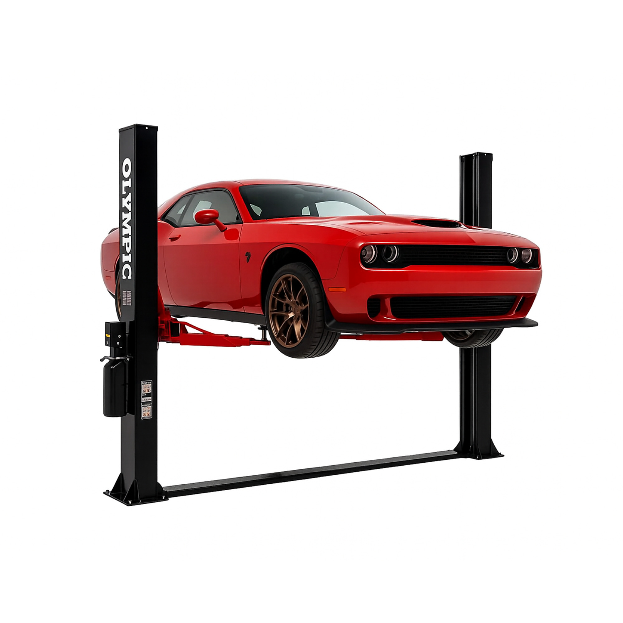 Model: Olympic 2PBP-8 / 8,000-lb Base Plate 2-Post Lift / 2-stage arms / Symmetric 2-stage foot pads / Dual point lock release / 10-year warranty / SHIPS FREE!