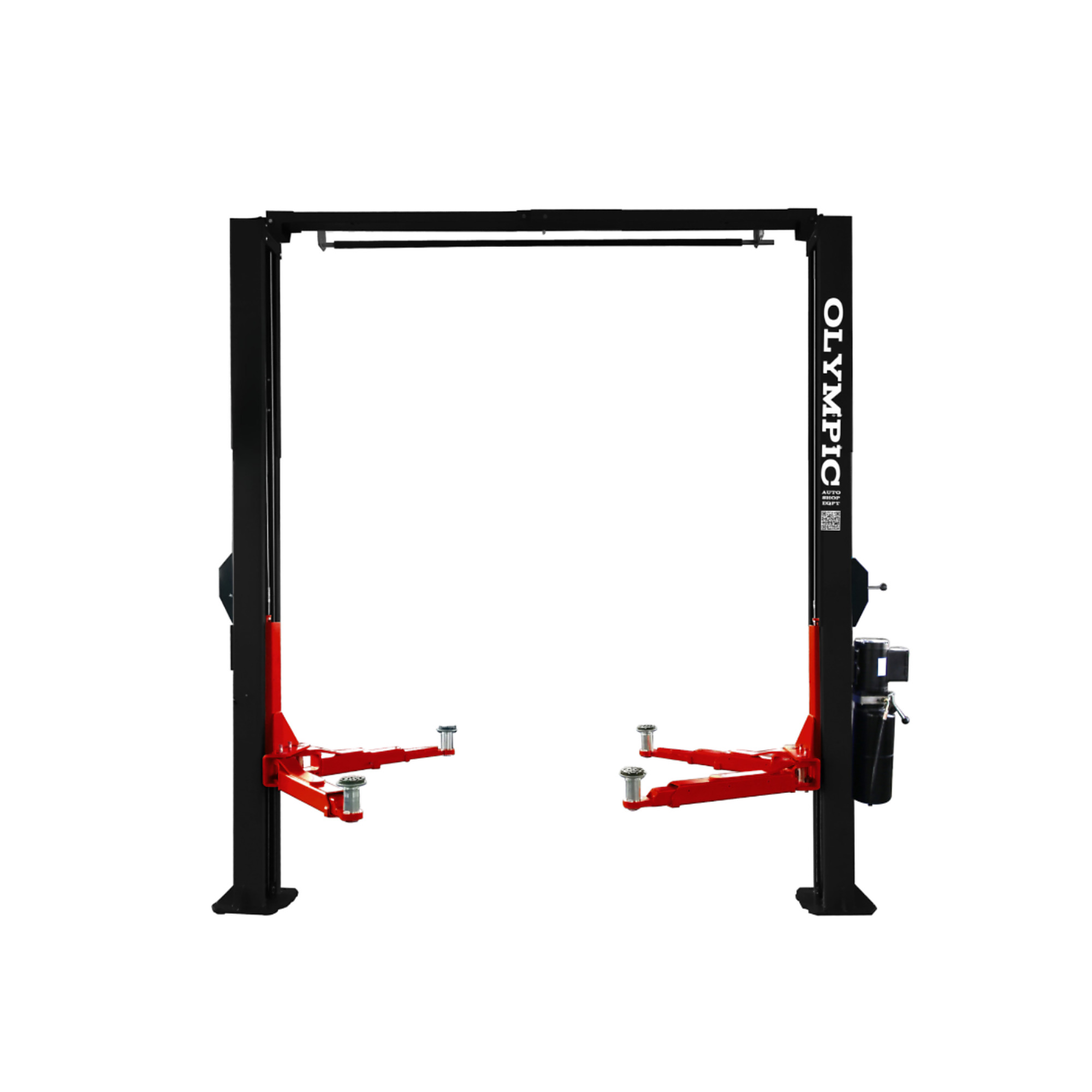 Model: Olympic 2PCFXL-10 / 10,000-lb. Symmetric Clear floor / Single Point Lock Release / 3-Stage Arms / 3-Stage Foot Pads / 153? H × 135? W / 10-Year Warranty / SHIPS FREE!