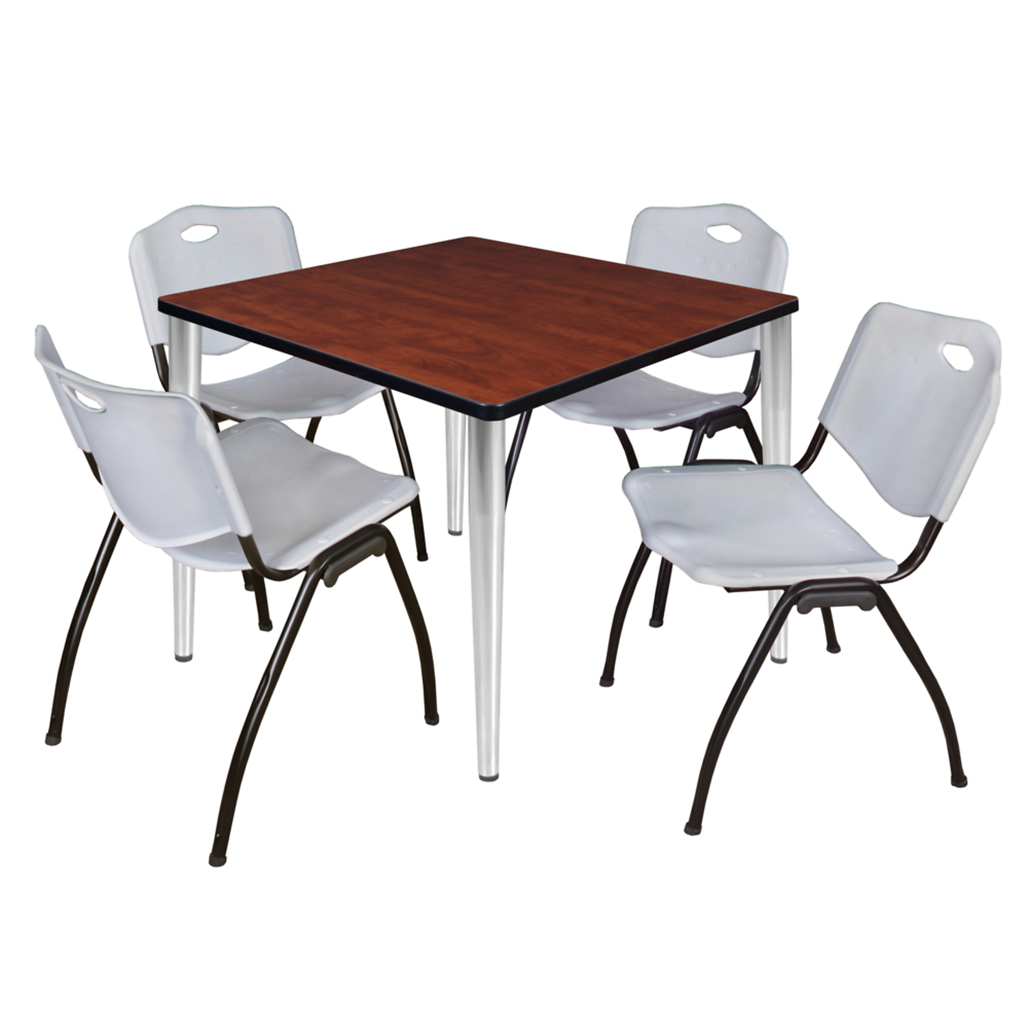 Regency Kahlo Breakroom Table and Chairs Set — 42in. Square, Cherry/Maple Top, Chrome Base, 4 Grey Stack Chairs, Model# TPL4242CHCM47GY