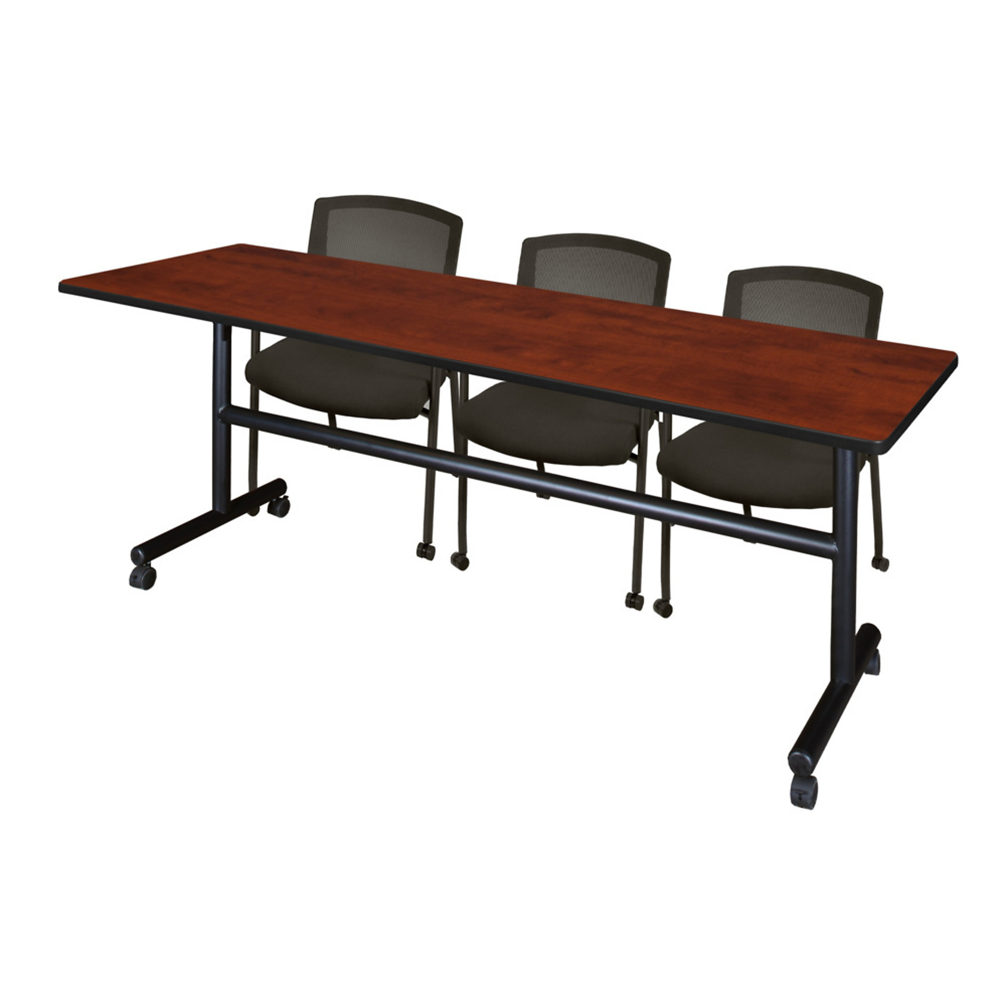 Regency Kobe Flip-Top Training Nesting Table with 2 Knight Mesh Chairs — 84in. x 24in., Cherry, Model# MKFT8424CH56CBK