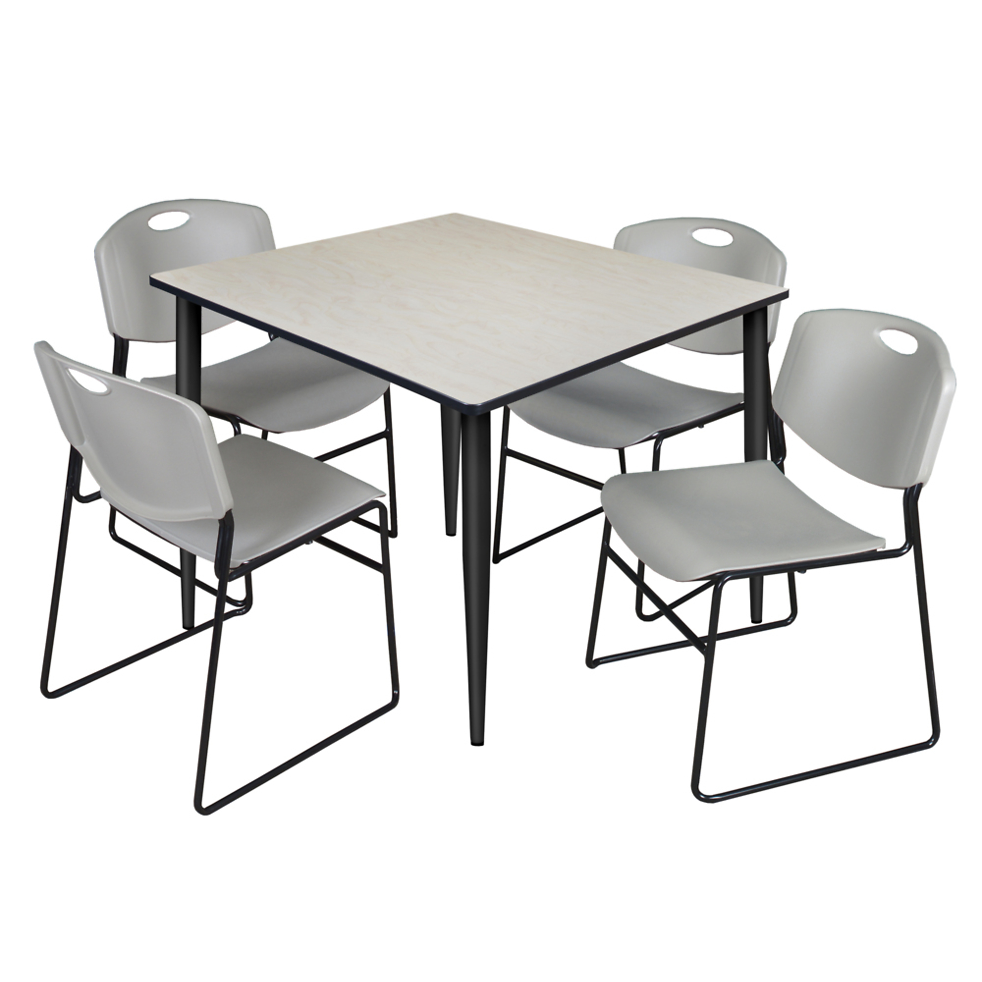 Regency Kahlo Breakroom Table Set — 48in. Square, Maple/Cherry Top, Black Base, Includes 4 Grey Zeng Stack Chairs, Model# TPL4848PLBK44GY