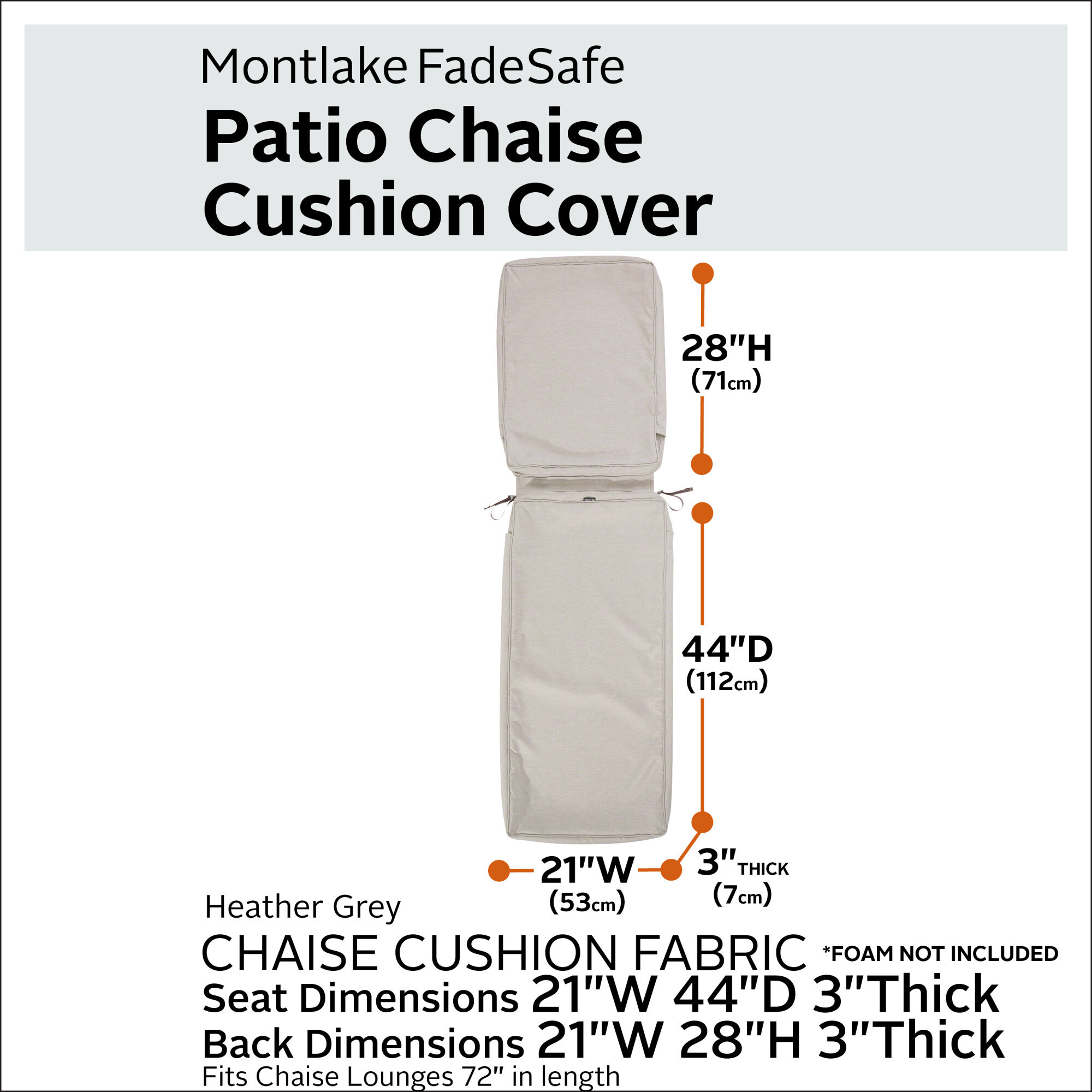 Classic Accessories Montlake FadeSafe Water-Resistant Patio Chaise Lounge Cushion Cover - Thumbnail 3