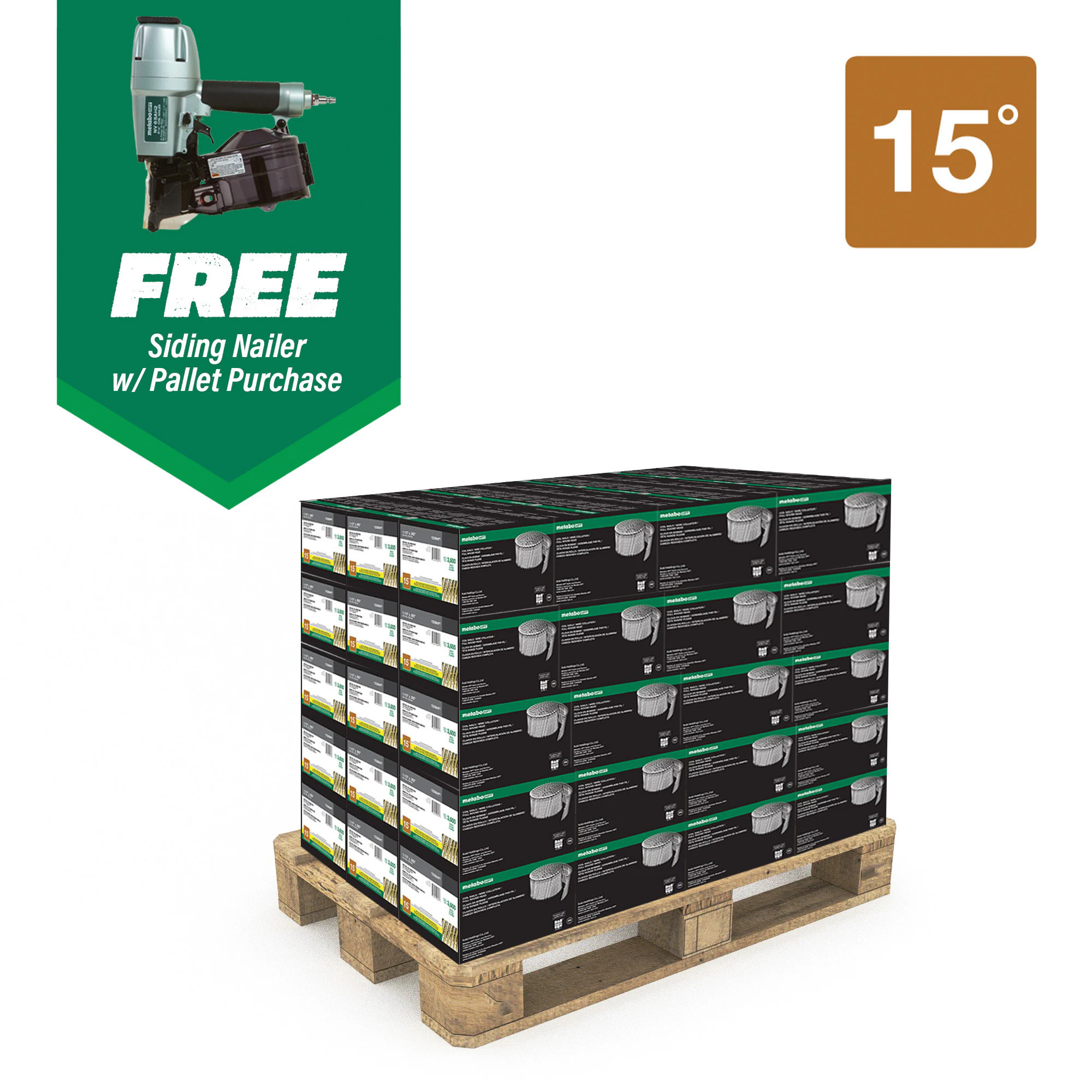 Metabo HPT Siding Nails — 1 3/4in., Full Round Head, Wire Coil, Includes Pneumatic Siding Nailer, Model# 13363NV65AH2M