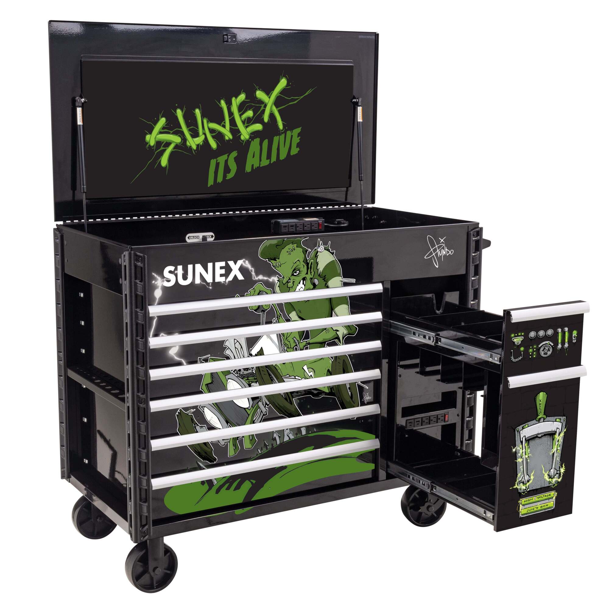 Sunex Tools Juic'd Box 7-Drawer Powered Cart — 50in., Dual Power
