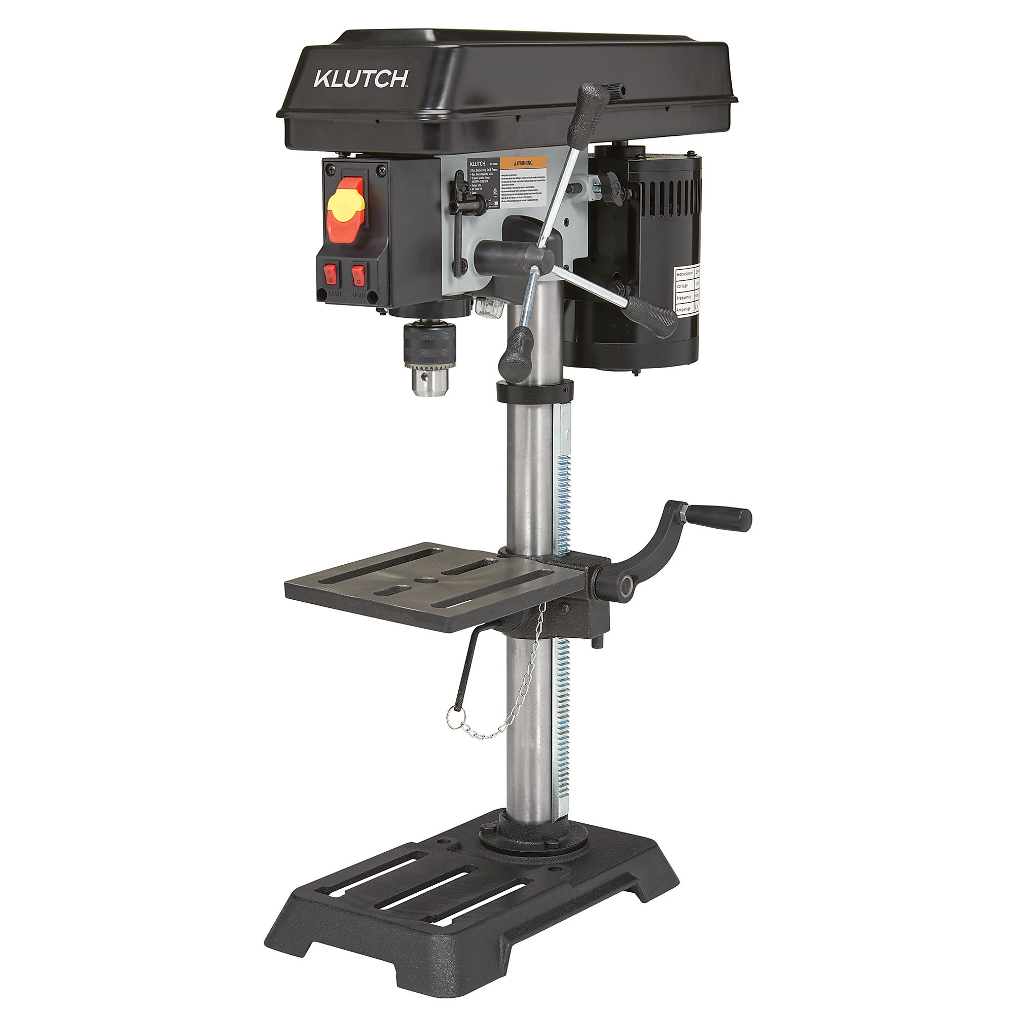 Klutch Benchtop Drill Press with Light, 10in. Swing, 2/3 HP, 5 Speeds, 1/2in. Chuck Capacity, 3300 Max. RPM