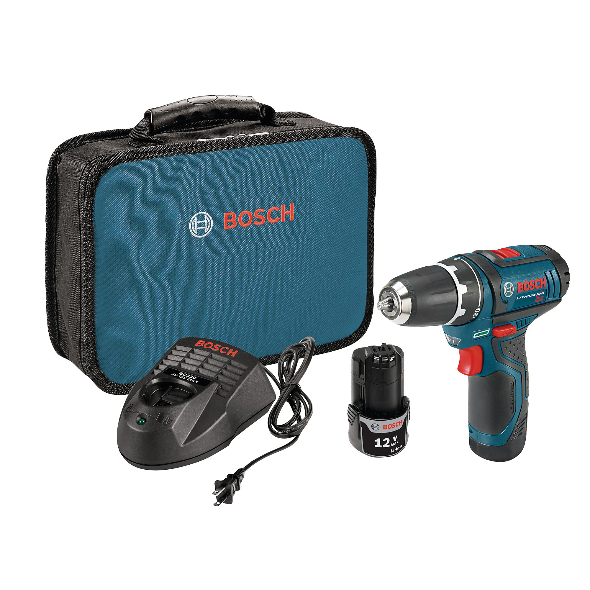 Bosch 12V Max Drill/Driver Kit, 3/8in. Chuck, 265 In./Lbs. Torque, 2 Speeds, LED Light, Model# PS31-2A