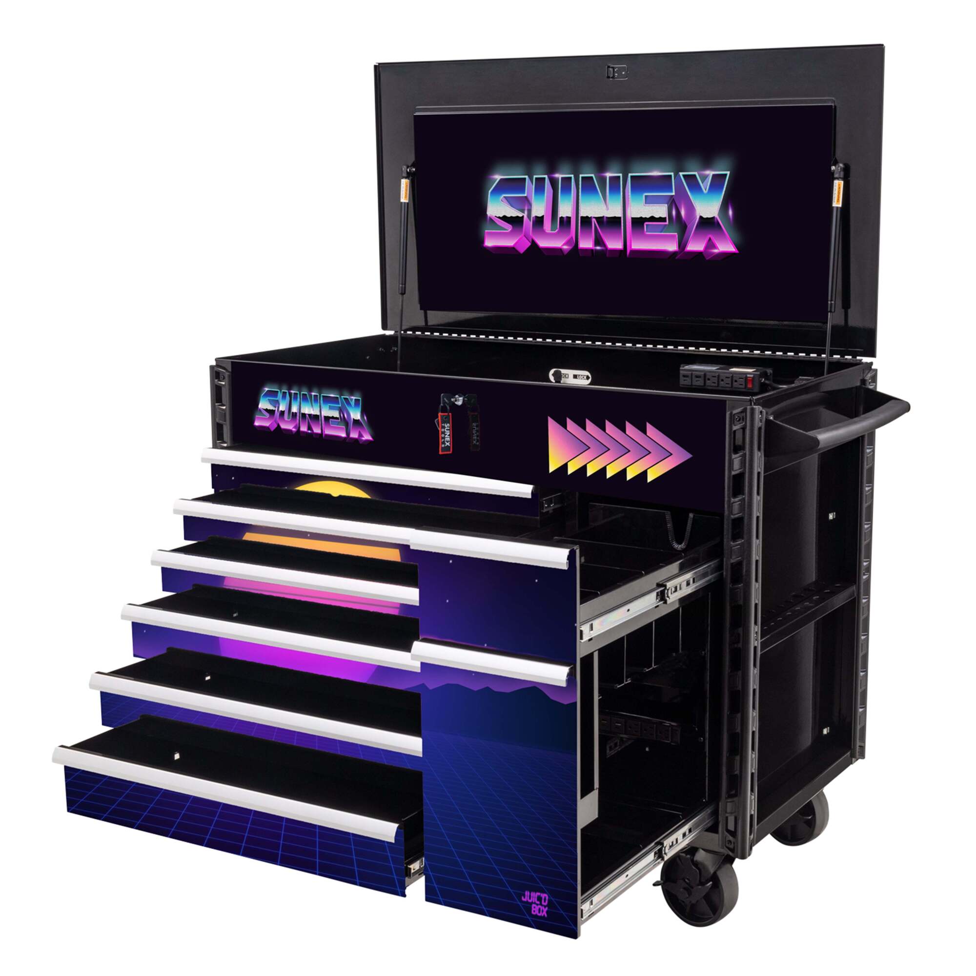 Sunex Tools Juic'd Box Powered Cart — 50in., 7 Drawers, Integrated