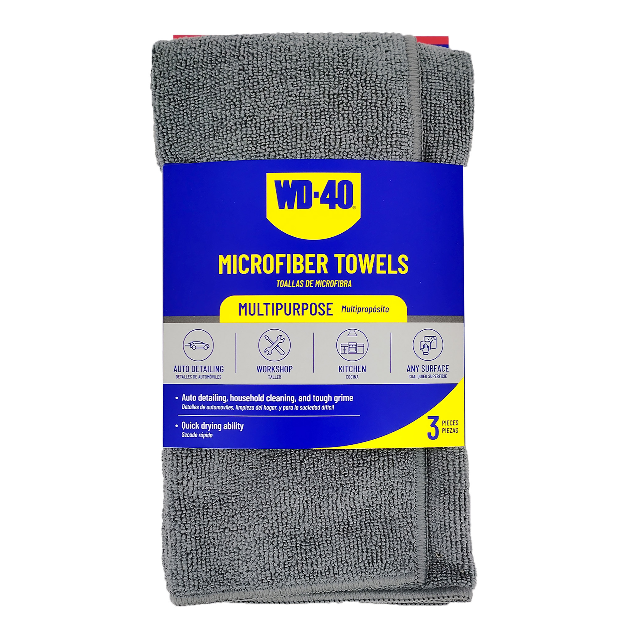 WD-40 Multipurpose Microfiber Towel — 300 GSM, Gray, 3-Pack, L40132, Model# L40132