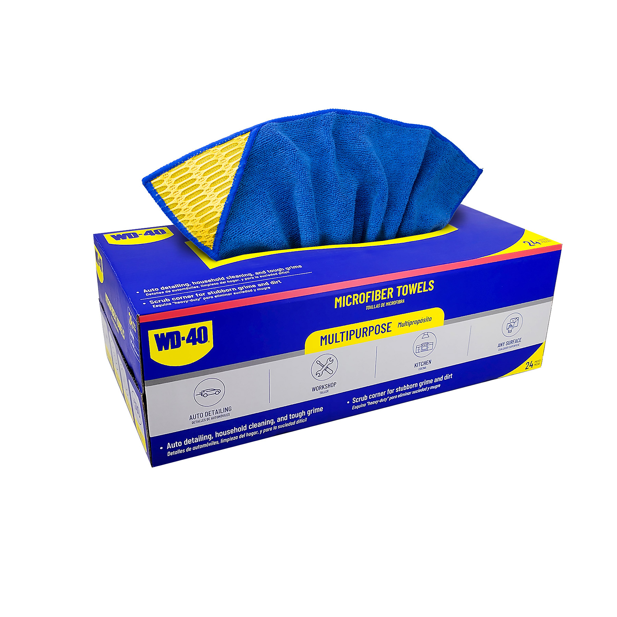 WD-40 Multipurpose Microfiber Towel with Scrub Corner — 300 GSM, Blue, 24 Pack, Model# L40126