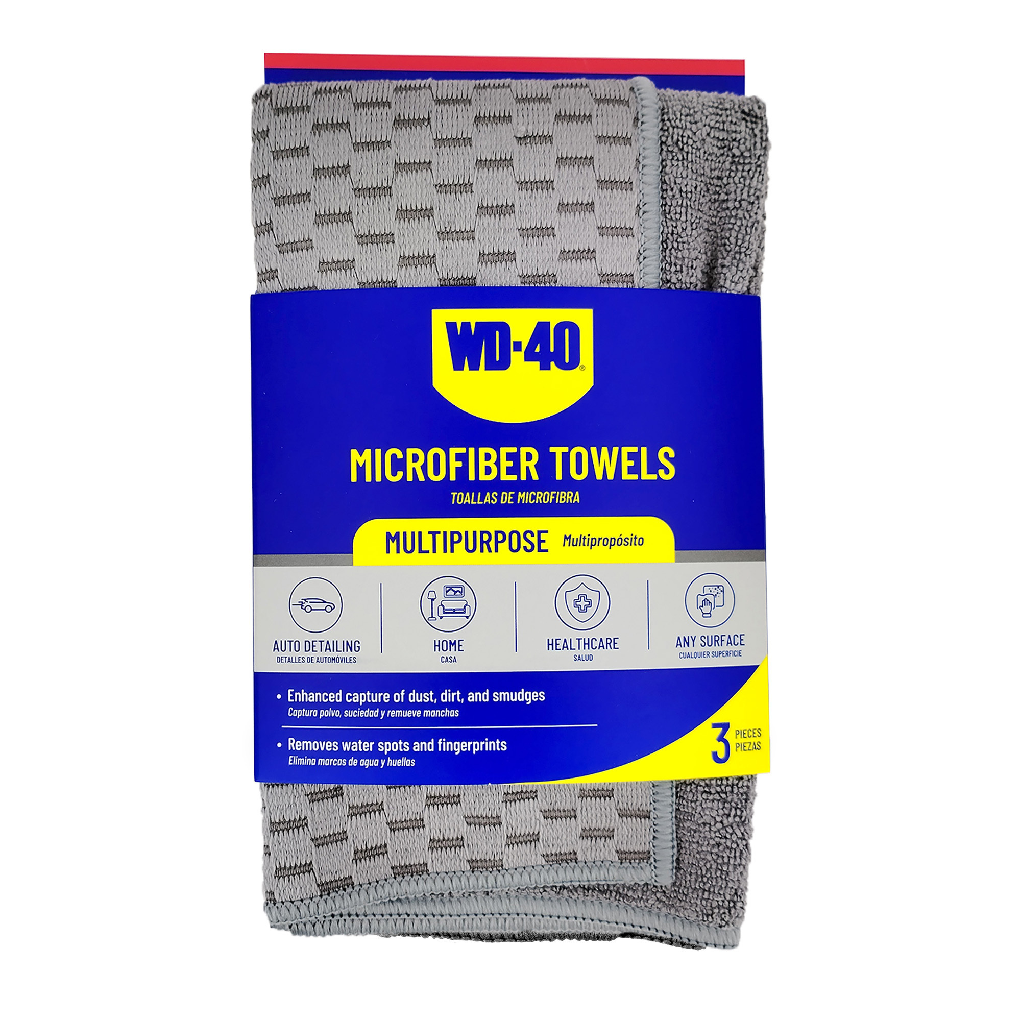 WD-40 2-in-1 Multipurpose Microfiber Towel — 3 Pack, 310 GSM, Scratch-Free, Gray, Model# L40182