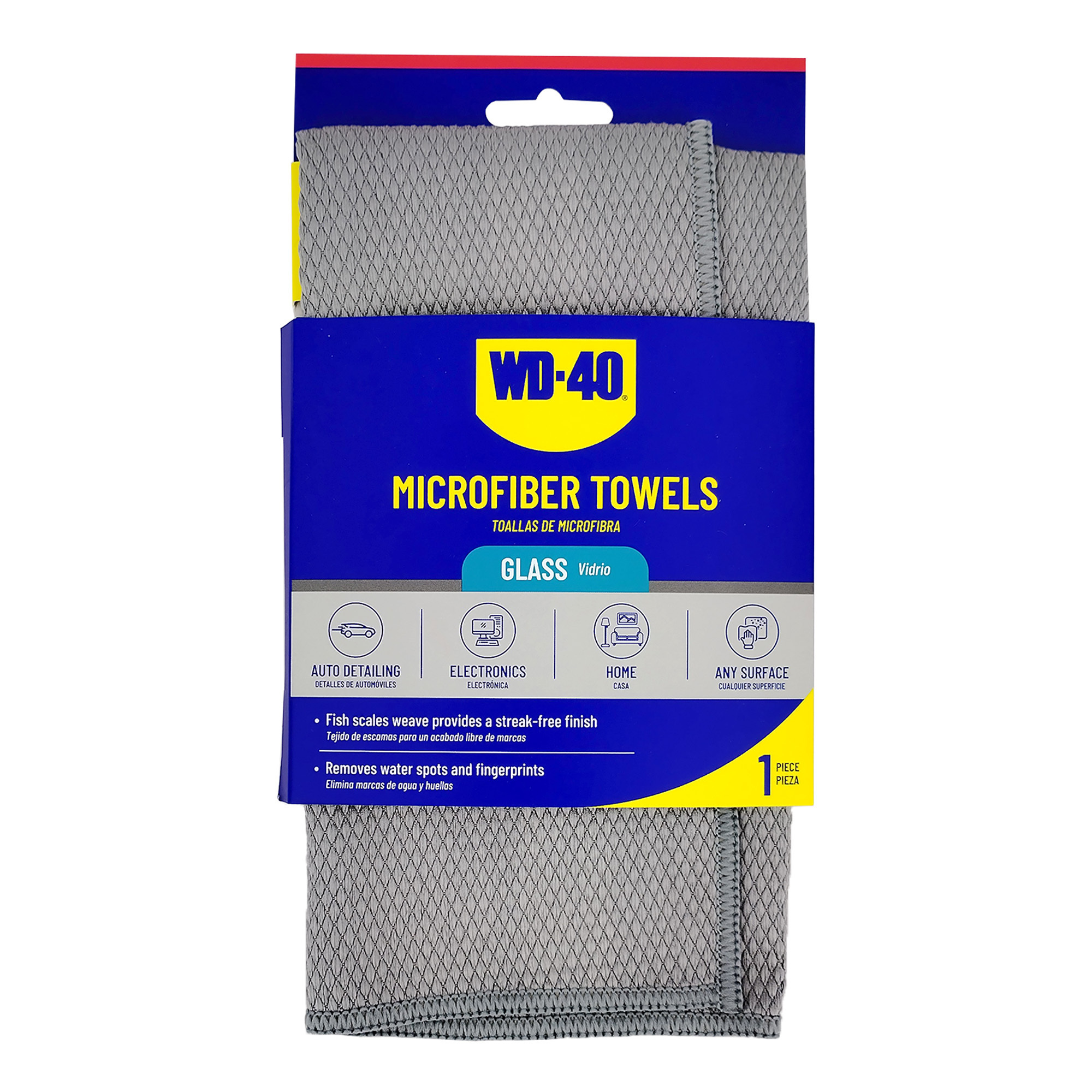 WD-40 Glass Microfiber Towel — Fish Scale Weave, Lint-Free, Scratch-Free, Silver, 1 Pack, Model# L40160