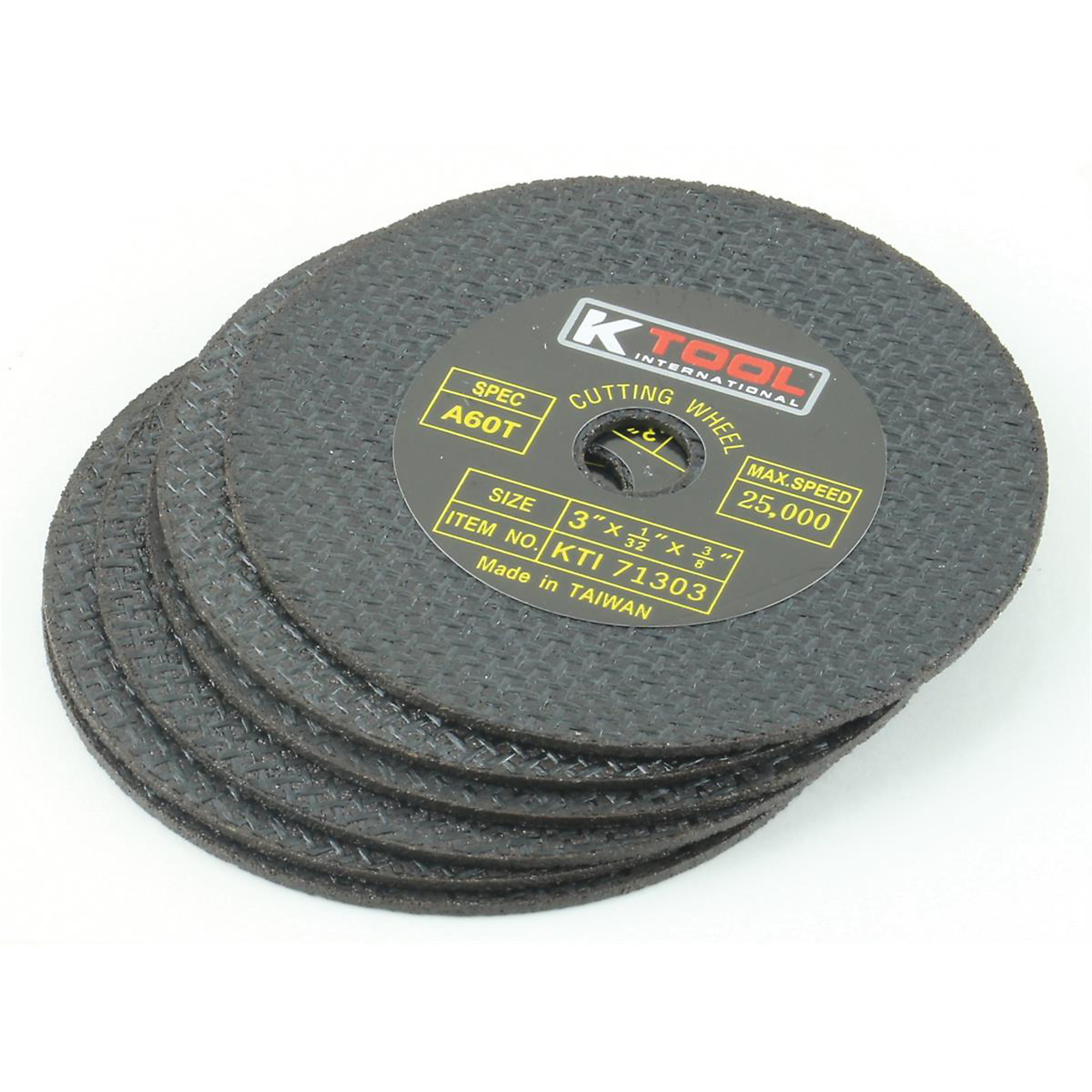 K Tool International Abrasive Cut-Off Wheels — 3in. x 1/32in., 3/8in. Arbor, 6 Pk, Model# KTI71303