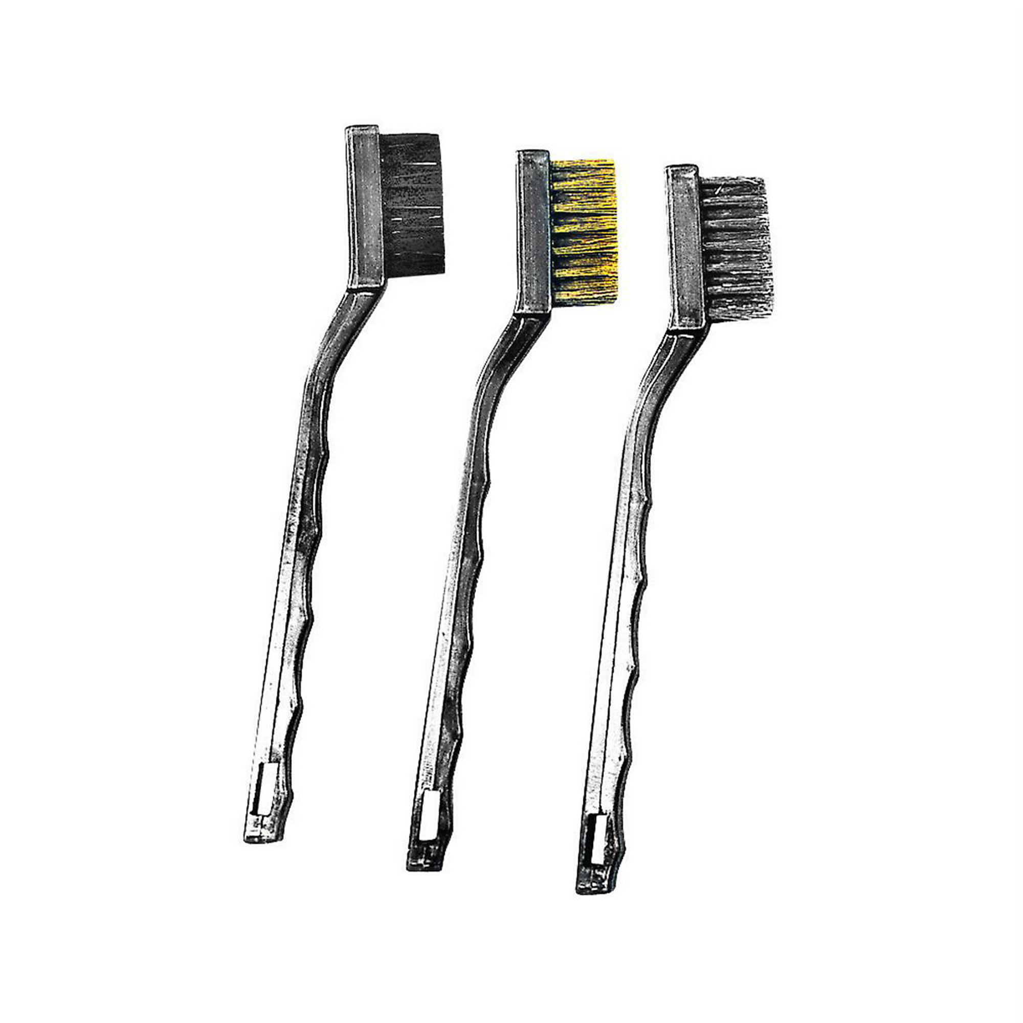 K Tool International 3-Piece Mini Brush Set — 7in. Length, Brass, Nylon, Steel, Polypropylene Handles, Model# KTI74103