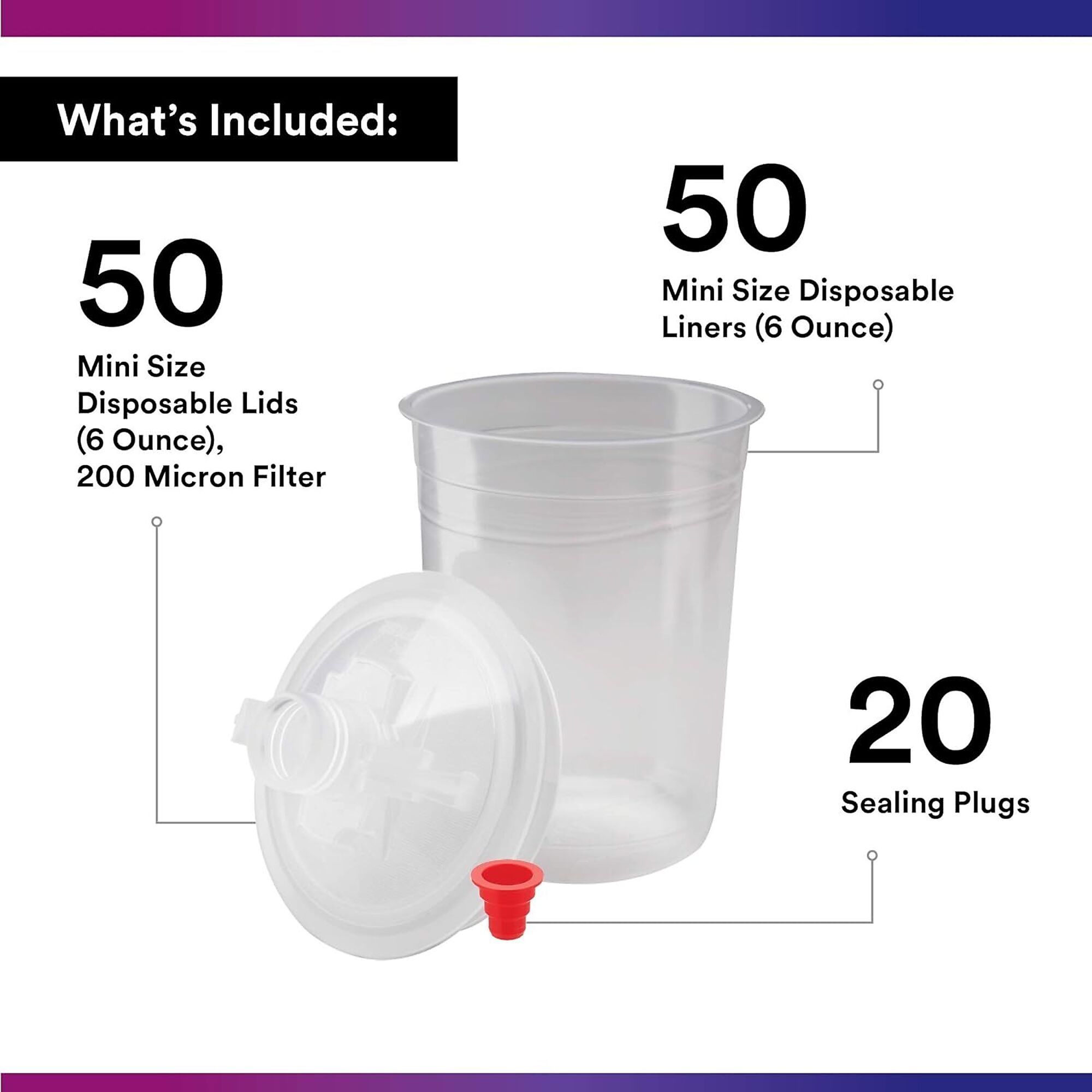 3M Paint Spray Gun Cup Lids and Liners Kit — Mini, 6 Oz., 200-Micron Filter, 50 Disposable Lids and Liners, Model# 16114