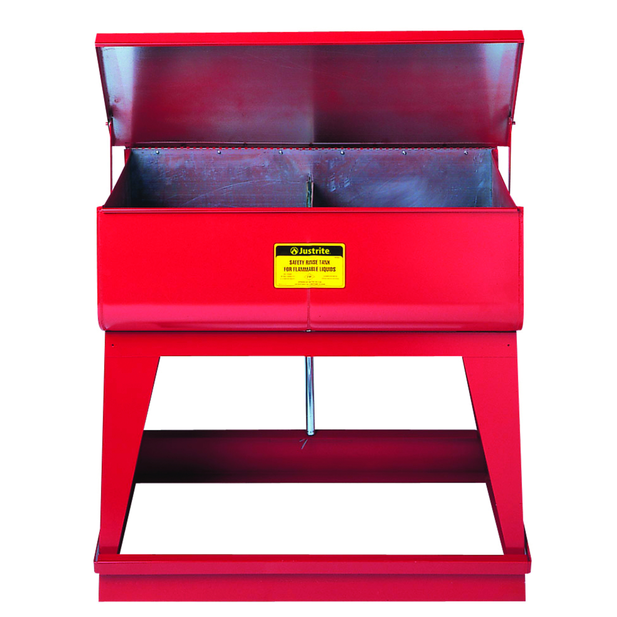 Justrite Twin Chamber Rinse Tank — 9 Gal., Floor-Standing, Foot-Operated Self-Close Cover, Steel, Red, Model# 27260