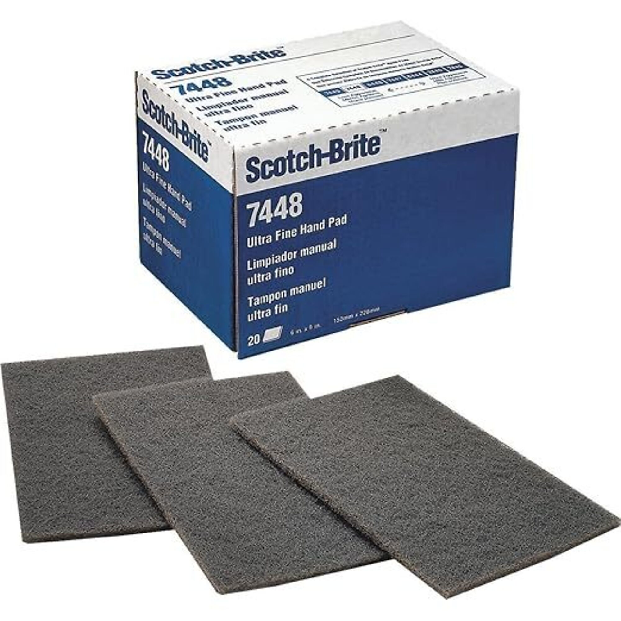 3M Scotch-Brite Ultra Fine Pads — 6in. x 9in., Gray, 20 Pk, Model# MMM7448