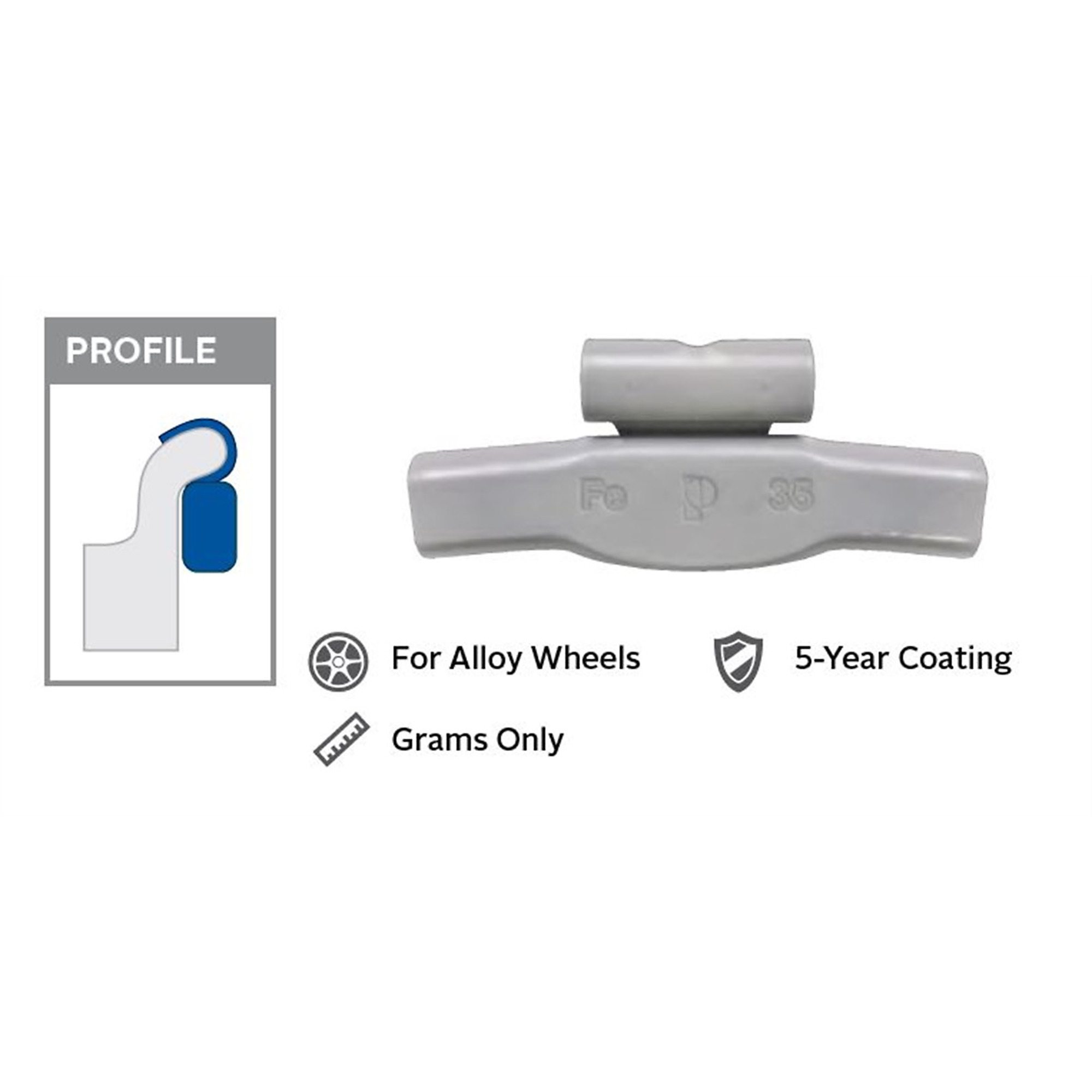 Wegmann Automotive Blue Series Clip-on Wheel Weights — 60g, Lead-Coated, For Alloy Wheels, Box of 25, Model# PWWIAW060