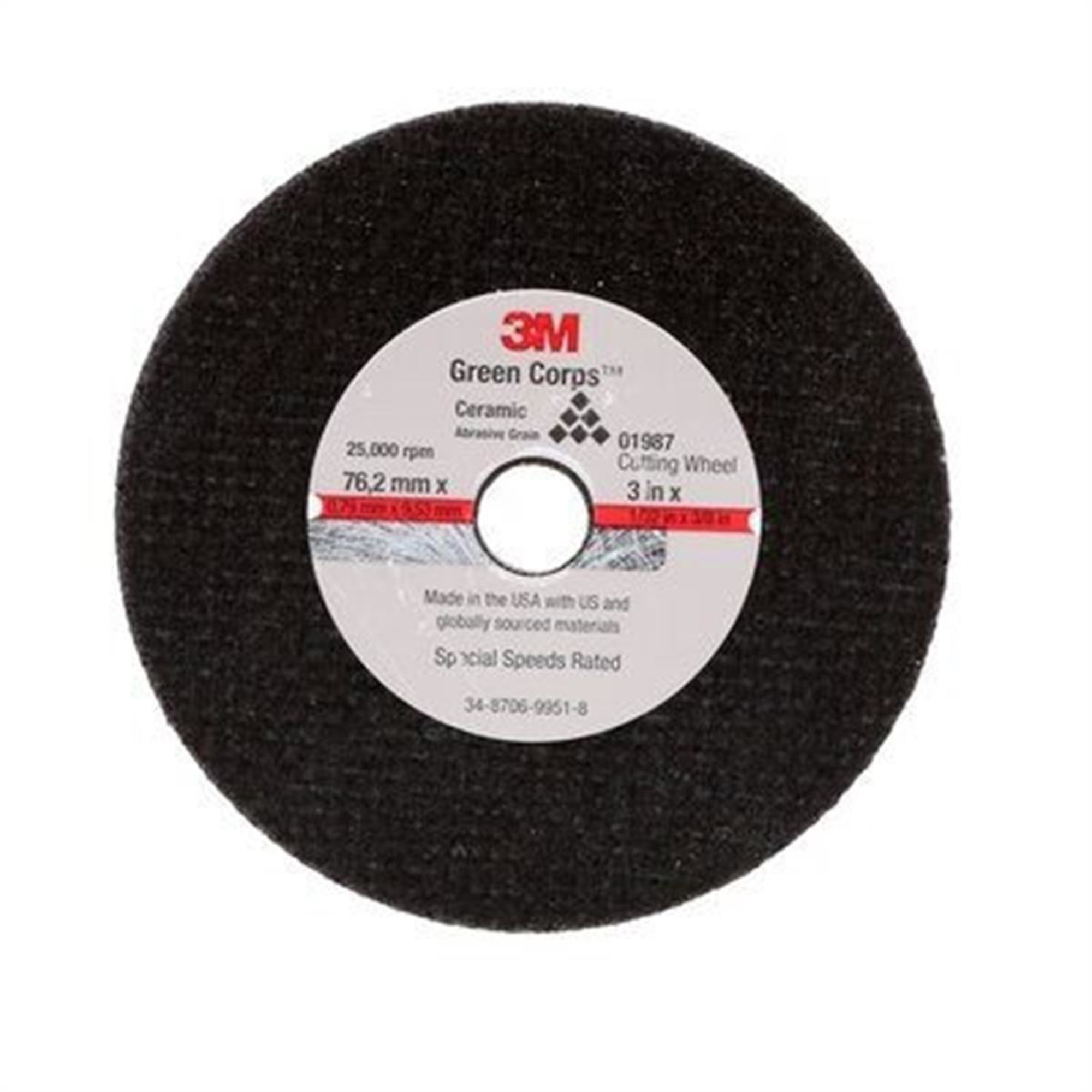 3M Cut-Off Wheel — 3in. x 1/16in. x 3/8in., Aluminum Oxide, 50 Pcs, Model# 01988
