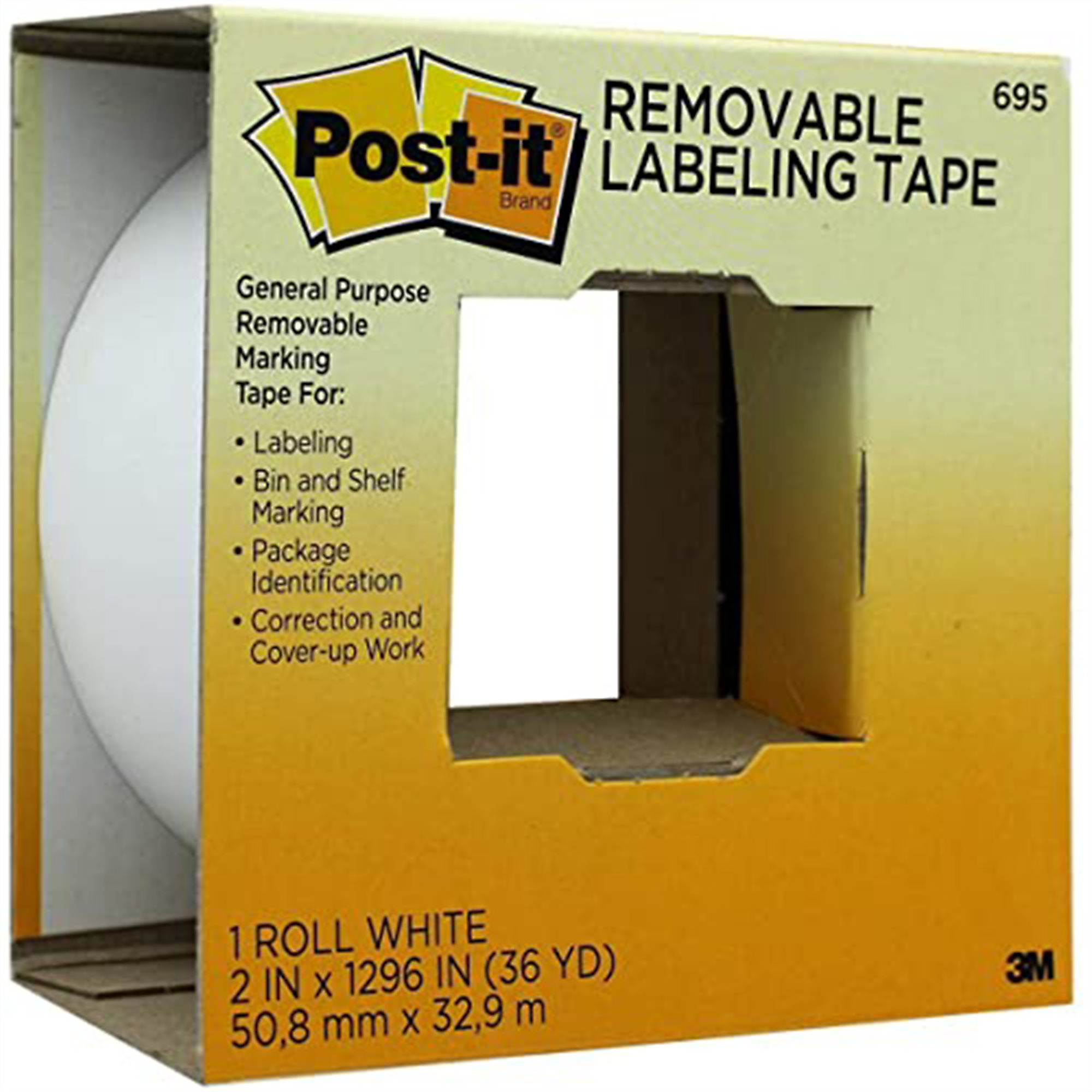 3M Post-It Removable Labeling Tape — 2in. x 36 Yds., White, Model# MMM6951