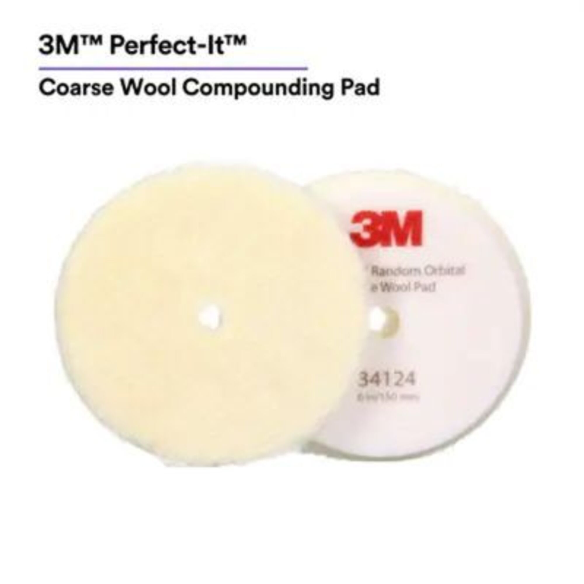 3M Perfect-It Random Orbital Medium Wool Compounding Pad — 6in., White, 2 Pads/Bag, Model# 34125