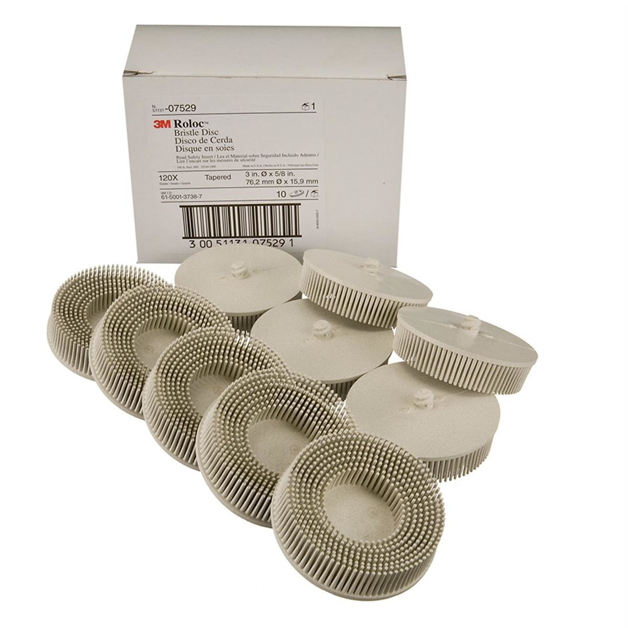 3M Roloc Bristle Disc — 3in., 120 Grit, 10 Pcs, White, Model# MMM7529