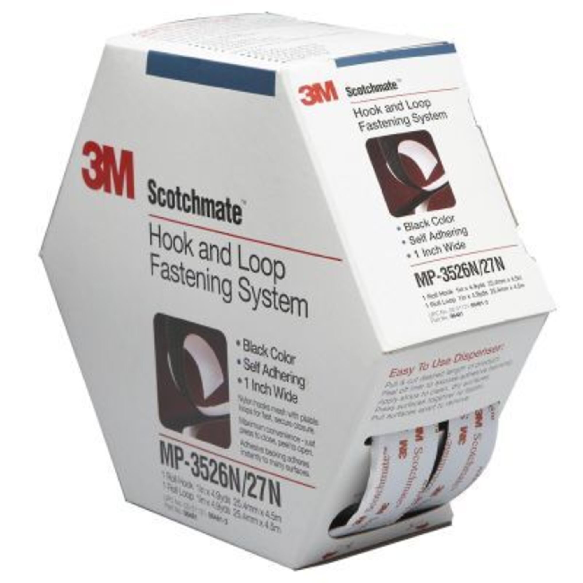 3M Scotchmate Hook & Loop Roll — 1in. x 4.9yds, Medium Temperature Resistance, Rubber Adhesive, Model# MMM6481