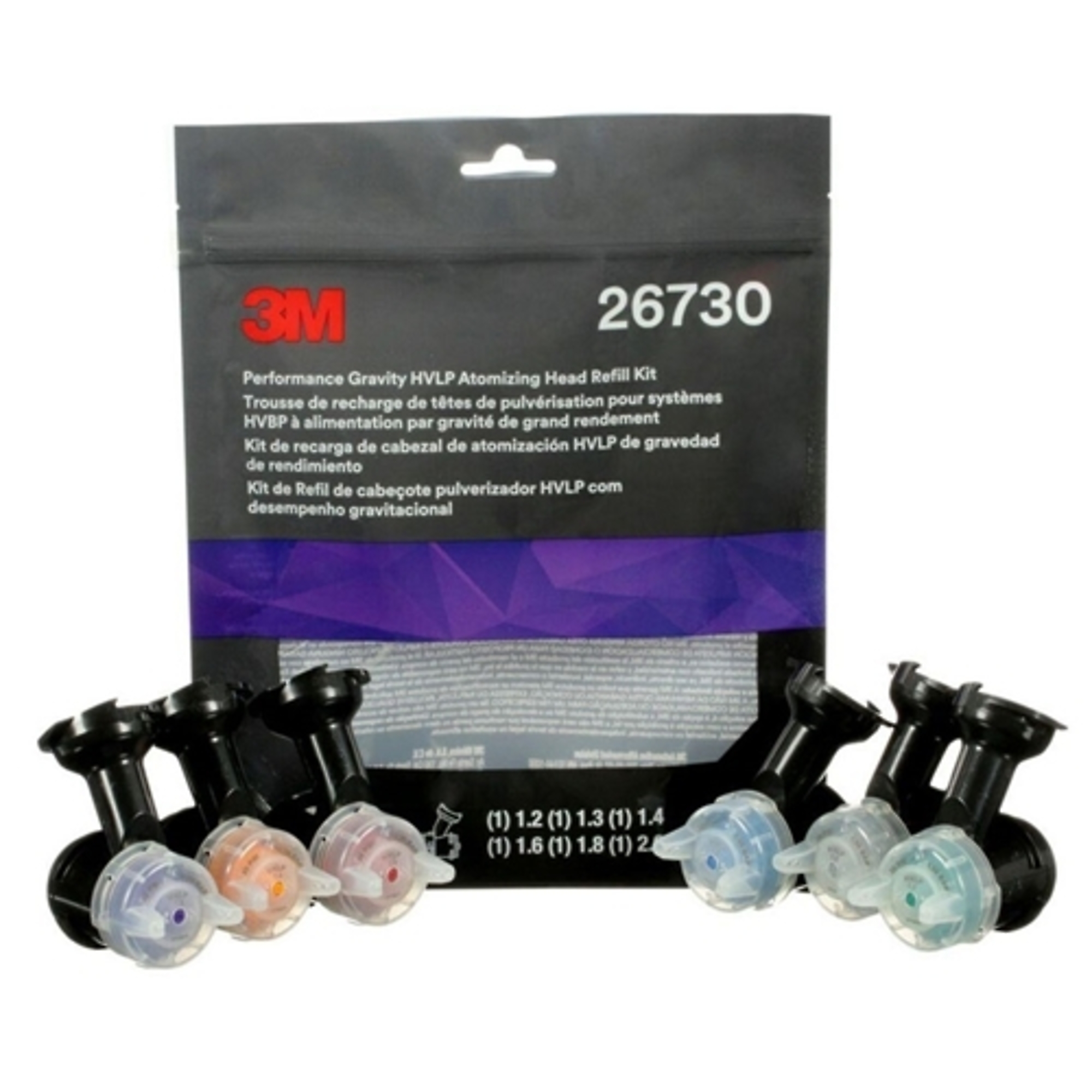 3M Performance Gravity HVLP Atomizing Head Refill Kit — Variety Kit, 5 Kits Per Case, Model# MMM26730