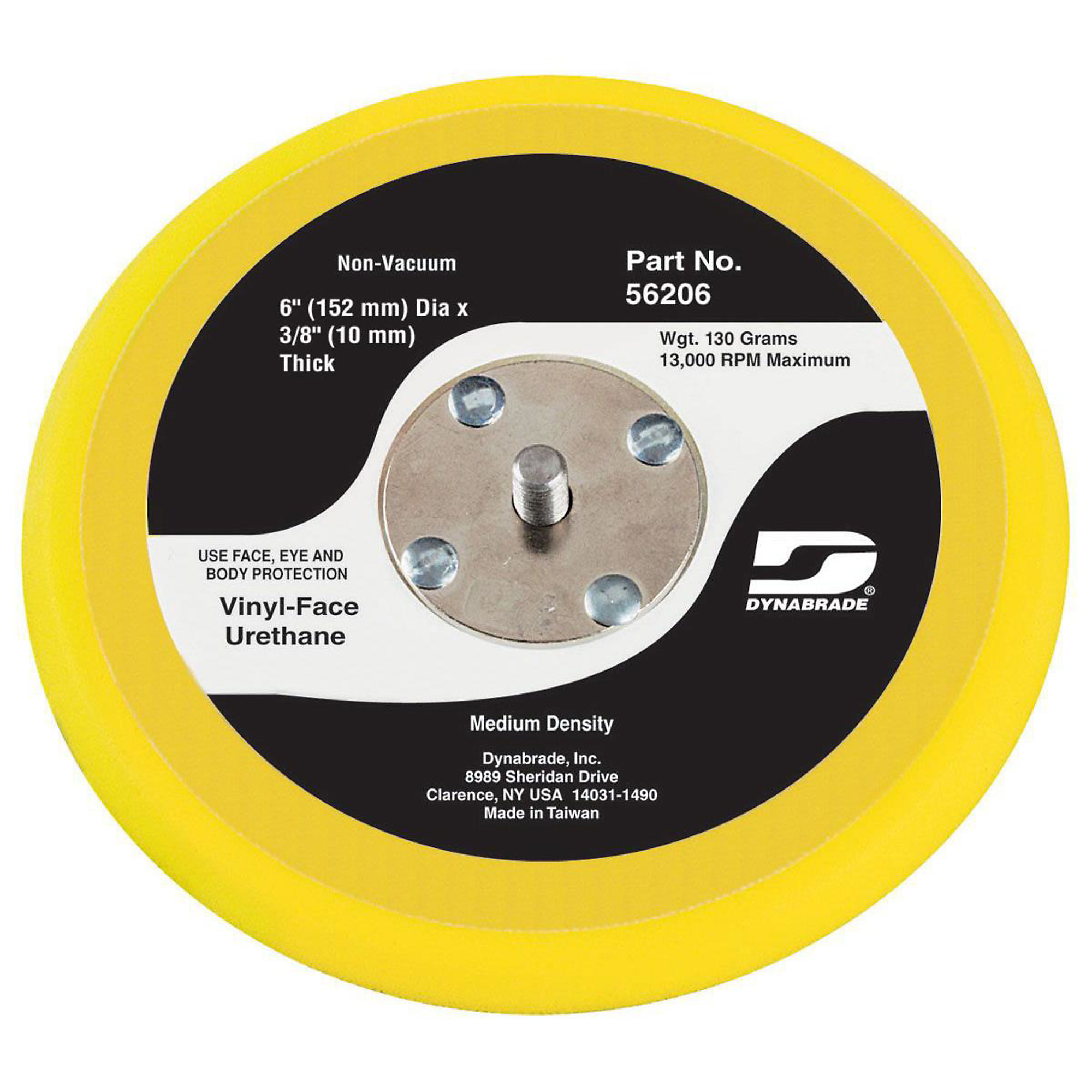 Dynabrade Value Sanding Pad — 6in., Non-Vac, Medium Density, Urethane, 3/8in. Thickness, 5/16in.-24 Male Thread, Model# DYB56206