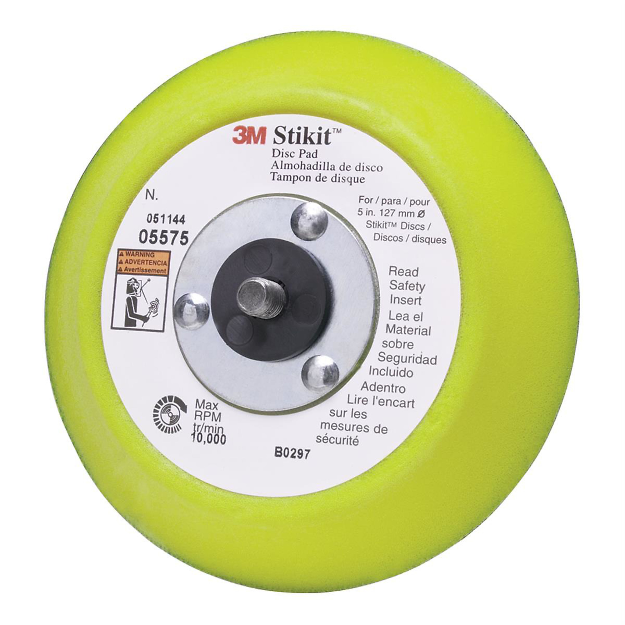 3M Disc Pad Stikit — 5in., Vinyl Face, Shock Resistant, 7,000 RPM, Model# MMM5575
