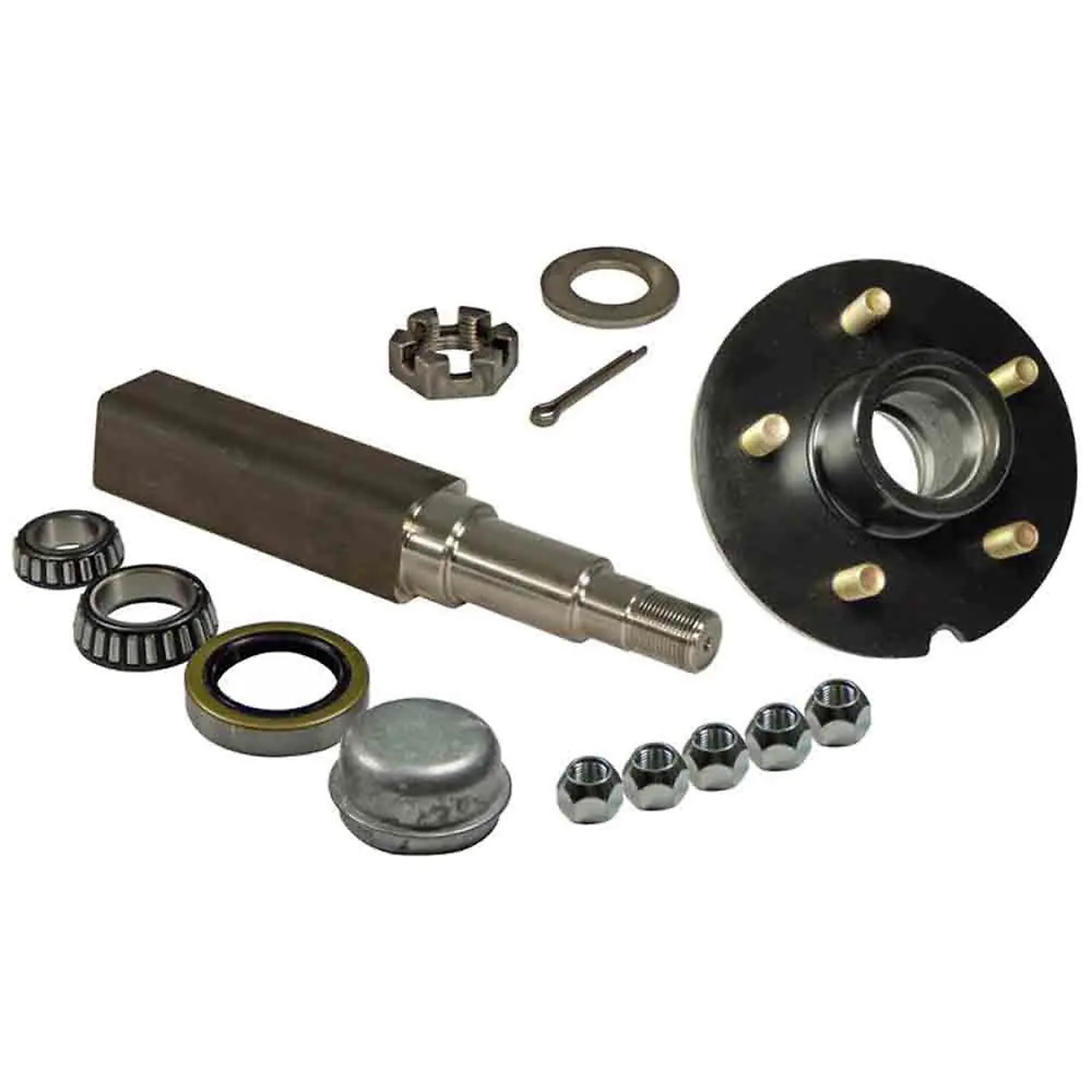 Rigid Hitch, 5-Lug Hub/Square Spindle End Unit, 5-Bolt on 5 inch Circle, Fits 2in Square Tube, 1-3/8 Inch to 1-1/16 Inch Tapered Spindles, 1750lb Capacity Per Hub, Model# SQ-350055