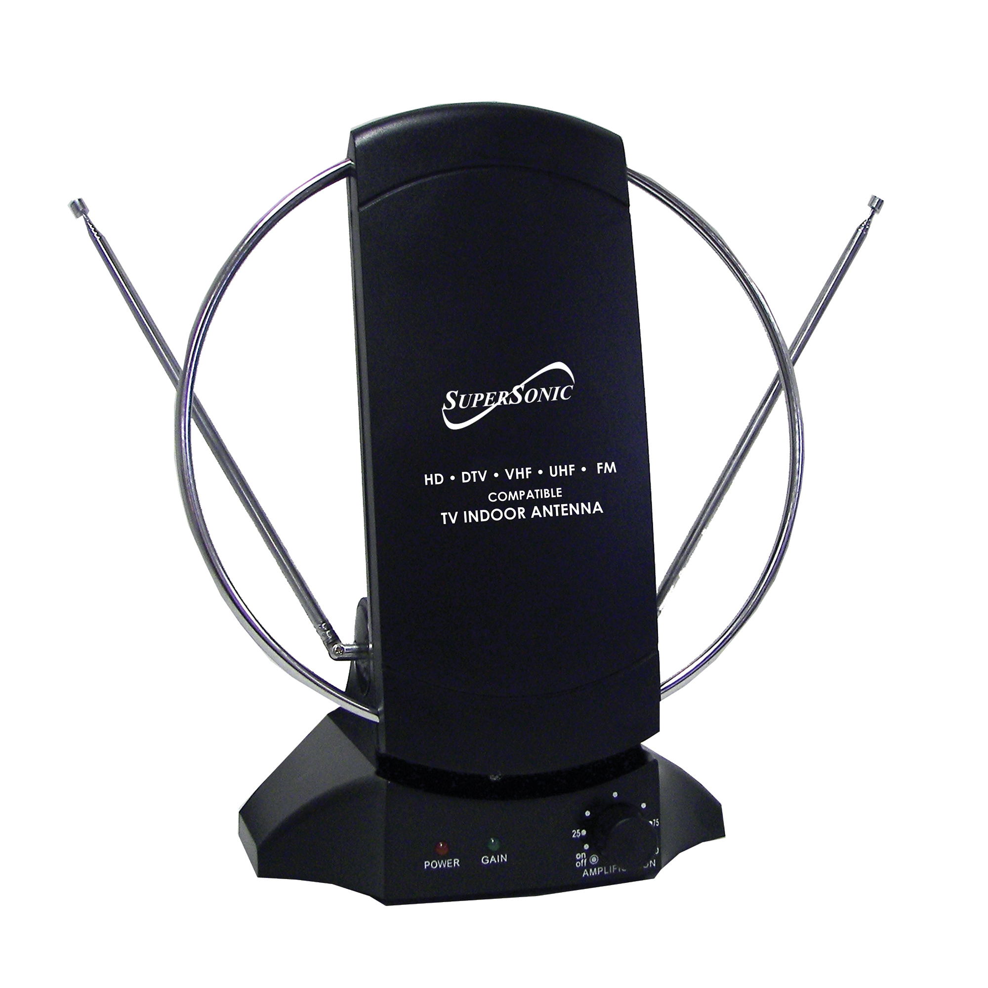 Supersonic HDTV Digital Amplified Indoor Antenna — 30dB Gain, FM Radio, Model# SC-605