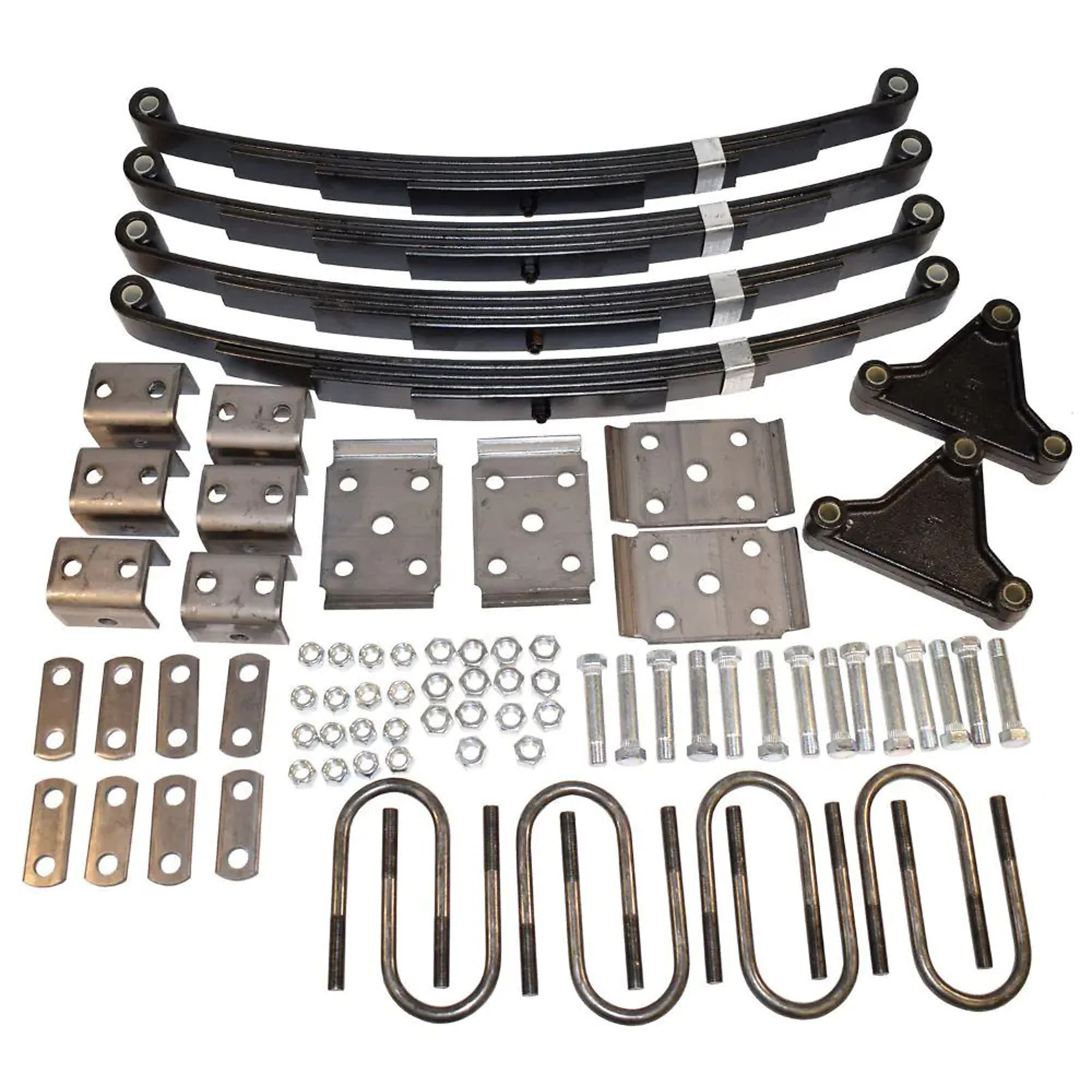 Rigid Hitch, Trailer Axle Suspension Kit for Tandem Axle, 3500 lb Capacity, 27 Inch Spring Free Length, 4 Leaf Springs, Hanger Kit, U-Bolt Kit, Model# ASK-2