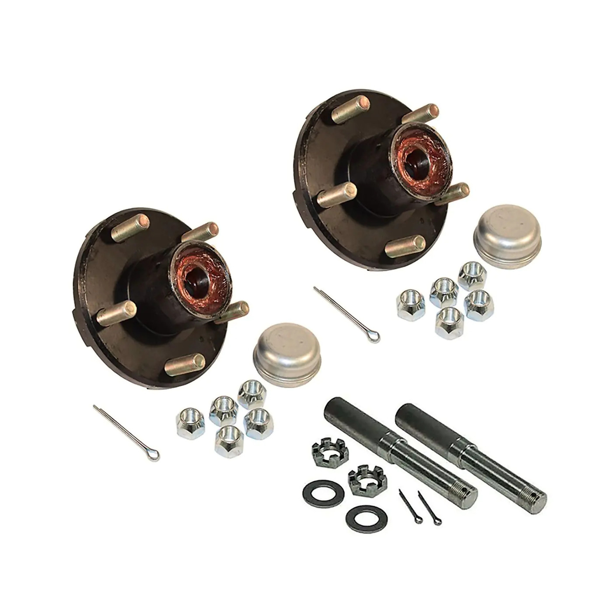 Rigid Hitch 5-Lug Pregreased Hub/Spindle End Units, Pair, Fits 1.5in. Round Tube, Spindles for 1in. I.D. Bearings, 1250-Lb. Capacity per Hub, Model# AKRD-2000545-PG