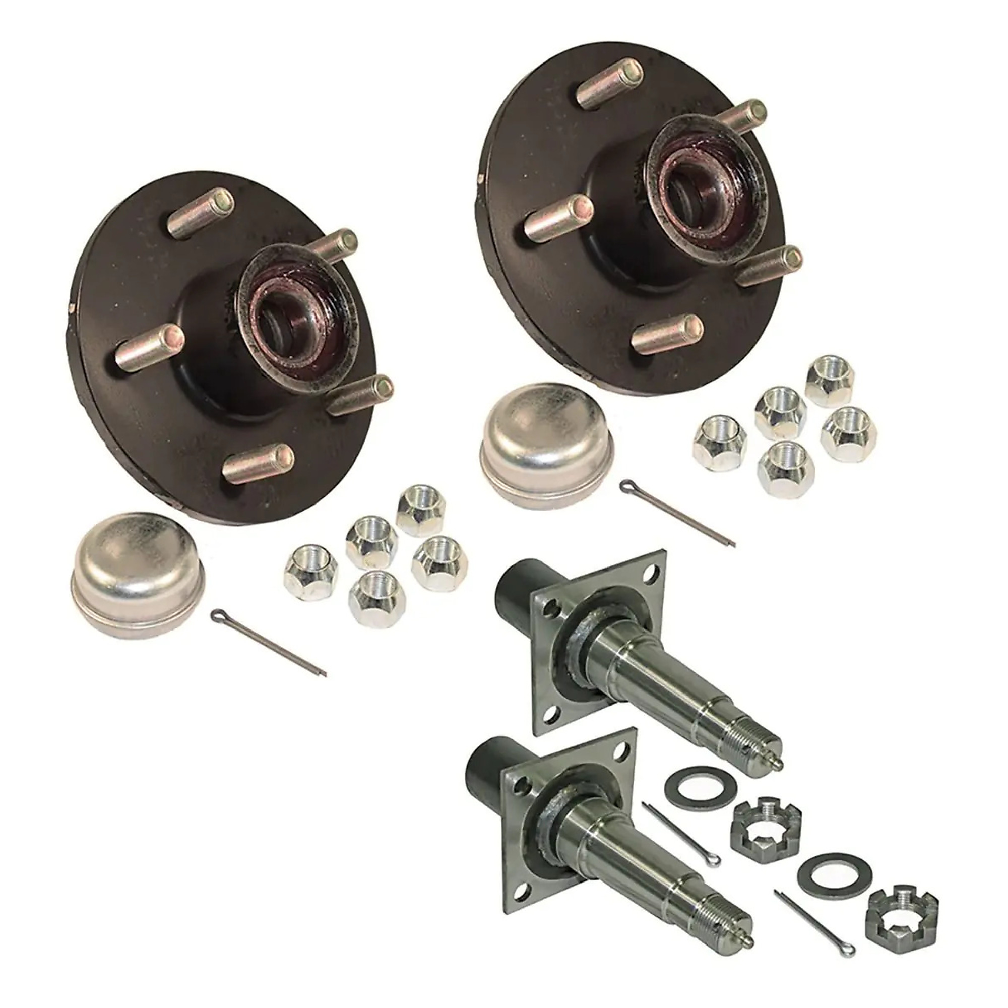 Rigid Hitch, Pair of 5-Lug Pre-Greased Hub/Spindle End Units, Fits 2in Round Tube, Flanged 1-3/8 Inch to 1-1/16 Inch Tapered Spindles, 1750lb Capacity Per Hub, Model# AKRD-3500545F-PG