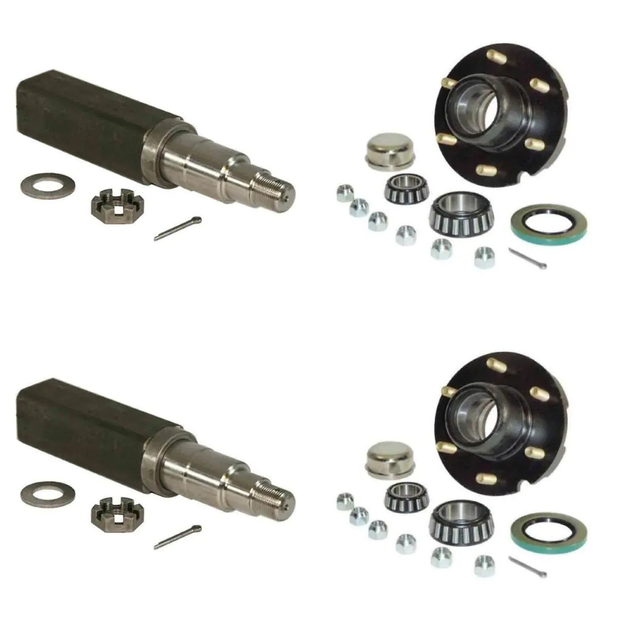 Rigid Hitch, Pair of 6-Lug Hub/Square Spindle End Units, 6-Bolt on 5 inch Circle, 1-3/4 Inch to 1-1/4 Inch Tapered Spindles, 3000lb Capacity Per Hub, Model# AKSQ-6000625