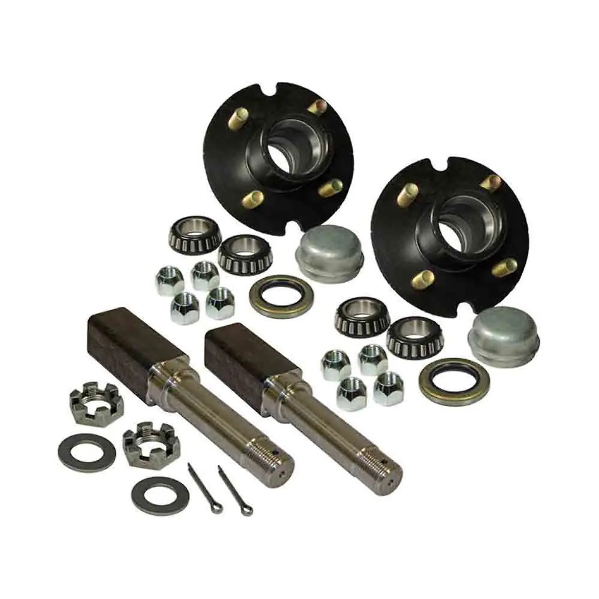 Rigid Hitch, Pair of 4-Lug Hub/Spindle End Units, Fits 1.5in Square Tube, Spindles for 1 Inch ID Bearings, 1250lb Capacity Per Hub, Model# AKSQ-200044