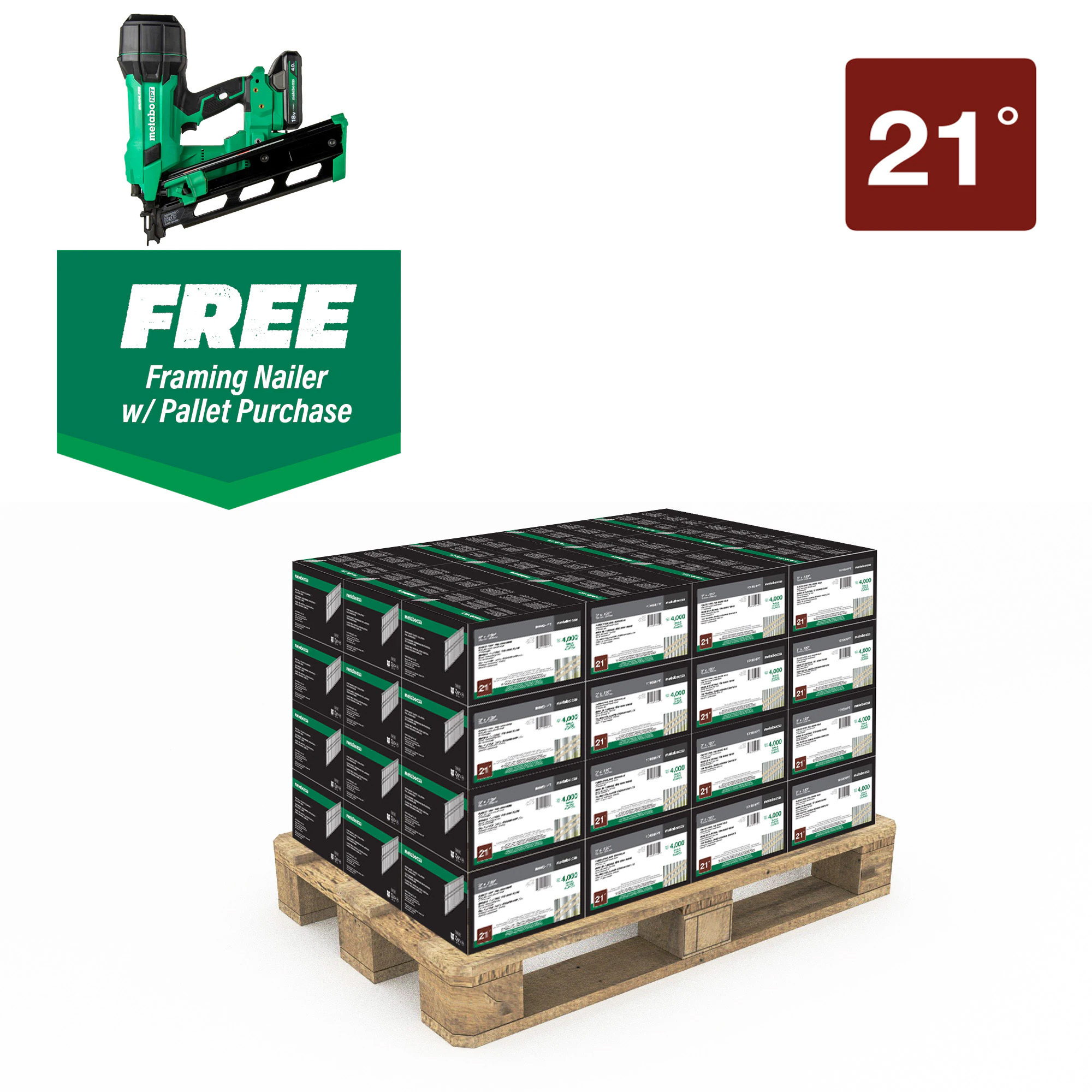 Metabo HPT 21° Framing Nails — 3in. x 0.131in., Smooth, Bright, Free Cordless Framing Nailer, Model# 10110NR1890DRAM