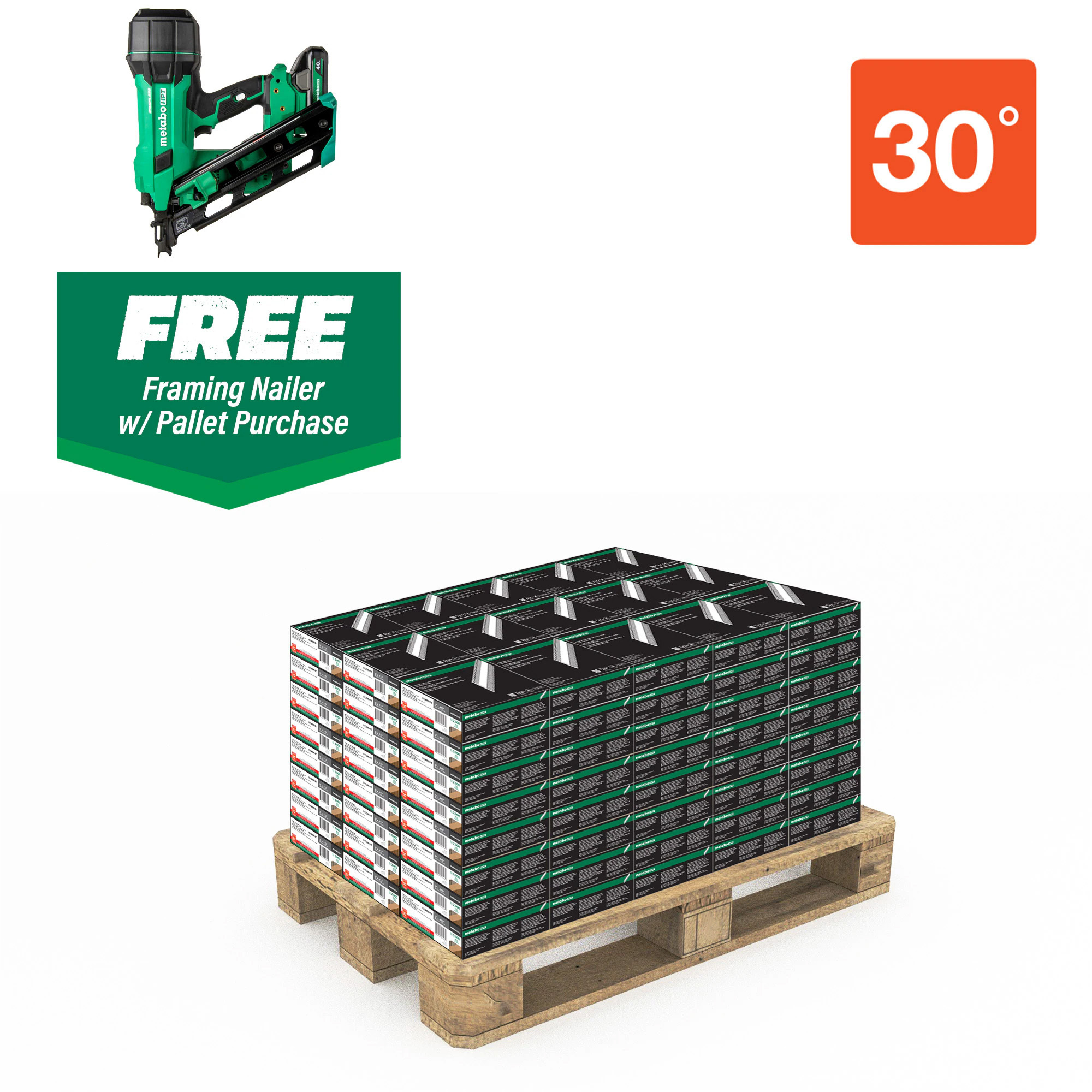 Metabo HPT Framing Nails — 2in. x 0.113in., 30-Degree, Hot-Dipped Galvanized, Ring Shank, Includes Free Cordless Framing Nailer, Model# 15130NR1890DCAM
