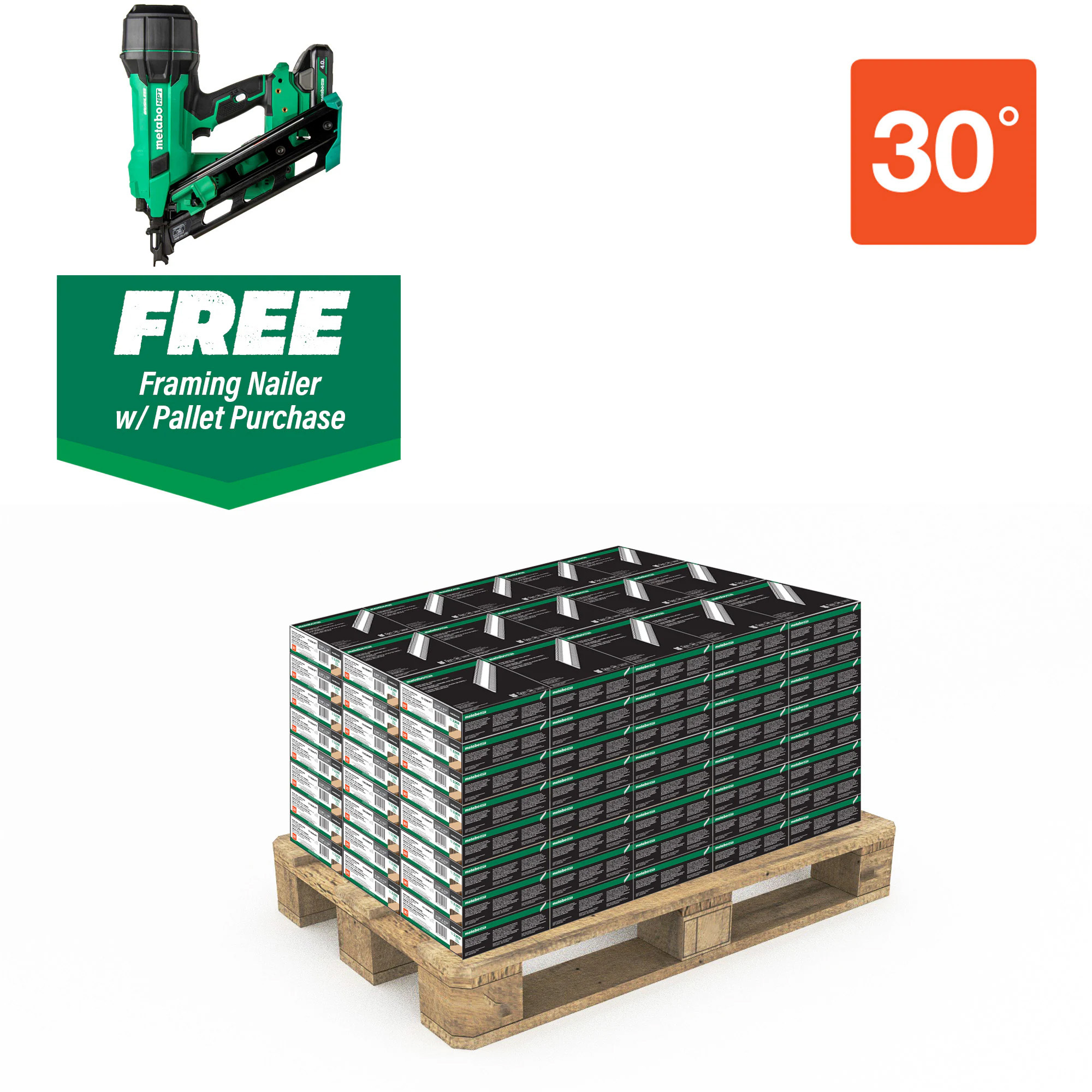Metabo HPT 30° Framing Nails — 2 3/8in. x .113in., Ring Shank, Bright, Includes Free Cordless Framing Nailer, Model# 15103NR1890DCAM