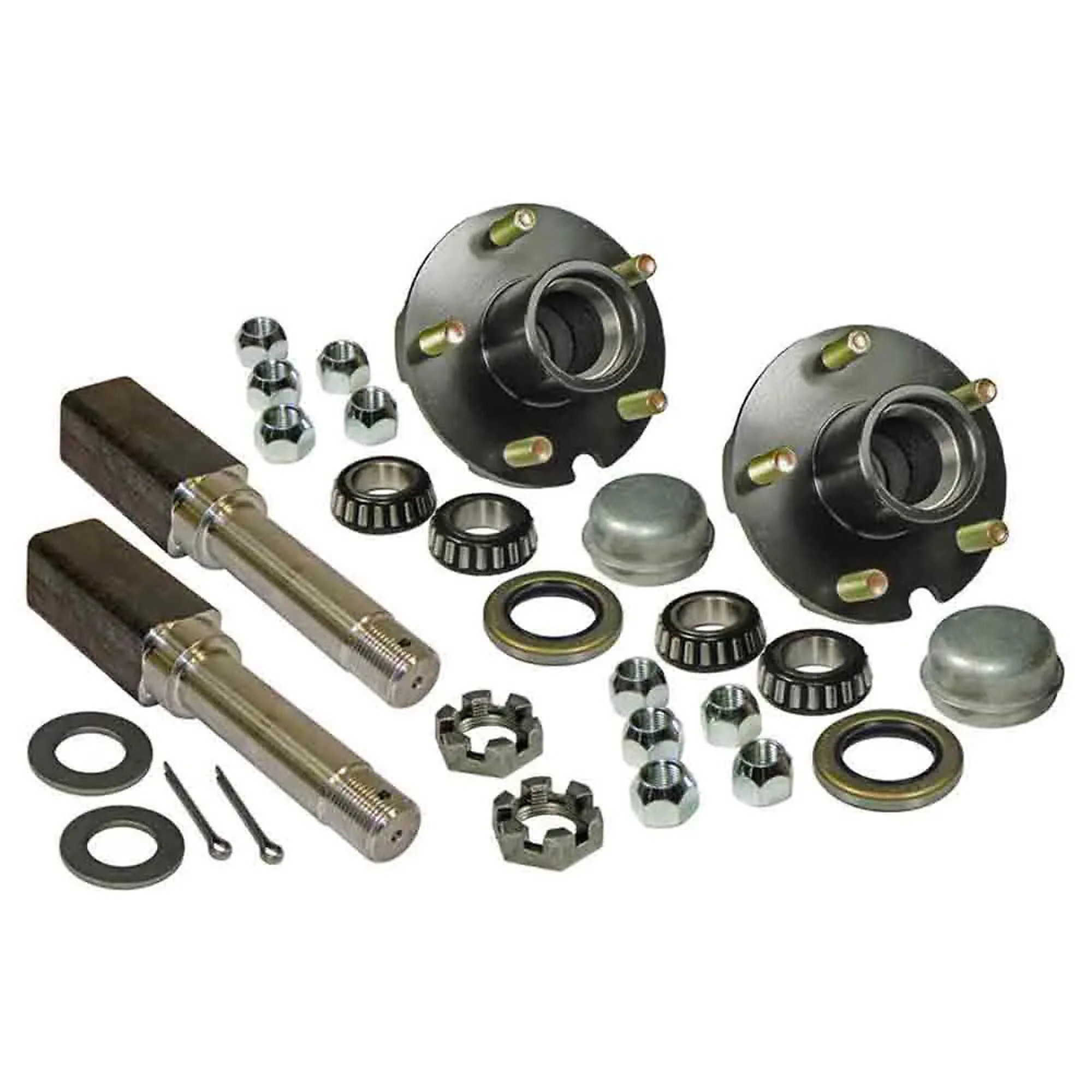 Rigid Hitch, Pair of 5-Lug Hub/Square Spindle End Units, Fits 1.5in Square Tube, Spindles for 1 Inch ID Bearings, 1250lb Capacity Per Hub, Model# AKSQ-2000545
