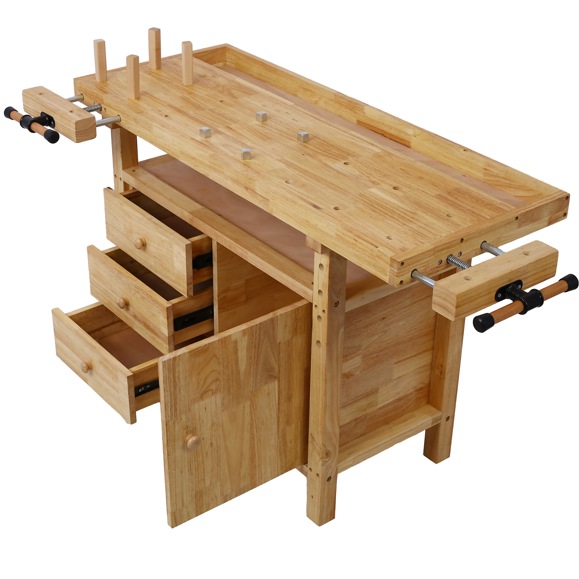 BlackTeck Wood Workbench — 55in. x 24.5in., Three Drawers, One Cabinet, Adjustable Handles, Rubber Wood, Model# N2-94607