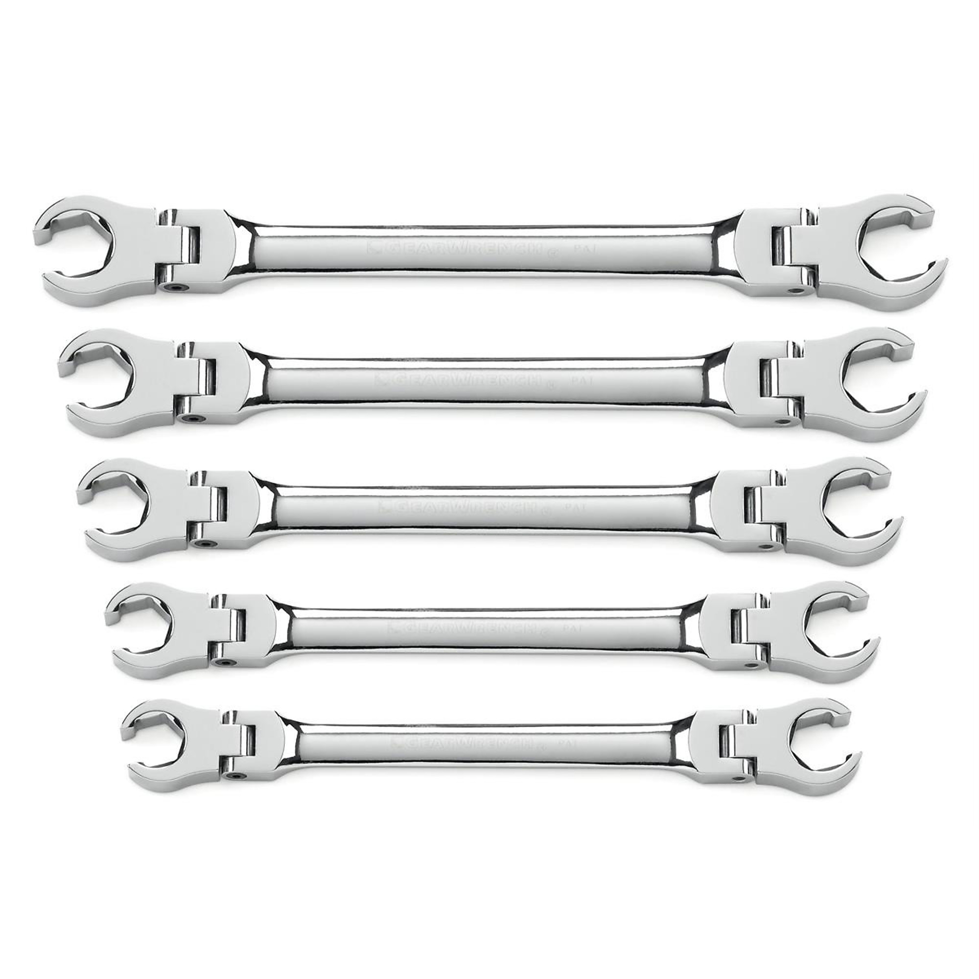 GearWrench Flex Head Flare Nut SAE Wrench Set — 5-Piece, Alloy Steel, Full Polish Chrome, Model# KDT81910