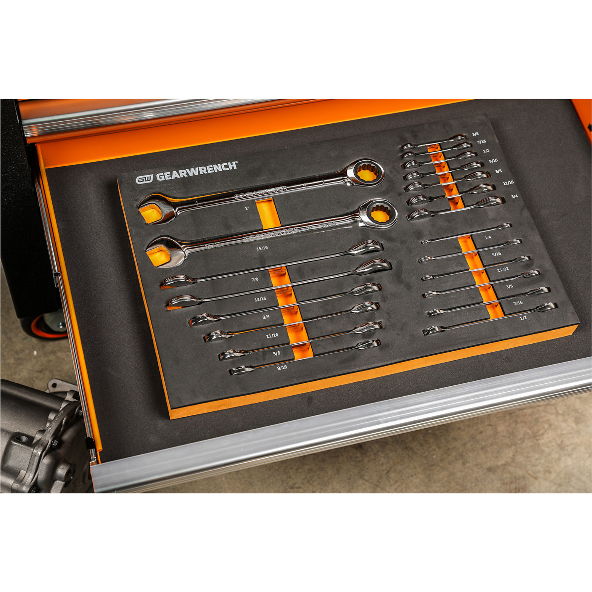 GearWrench 21-Piece SAE Ratcheting Wrench Set — 72-Tooth, 12-Point, Standard and Stubby, Chrome Finish, Foam Storage Tray, Model# KDT86526