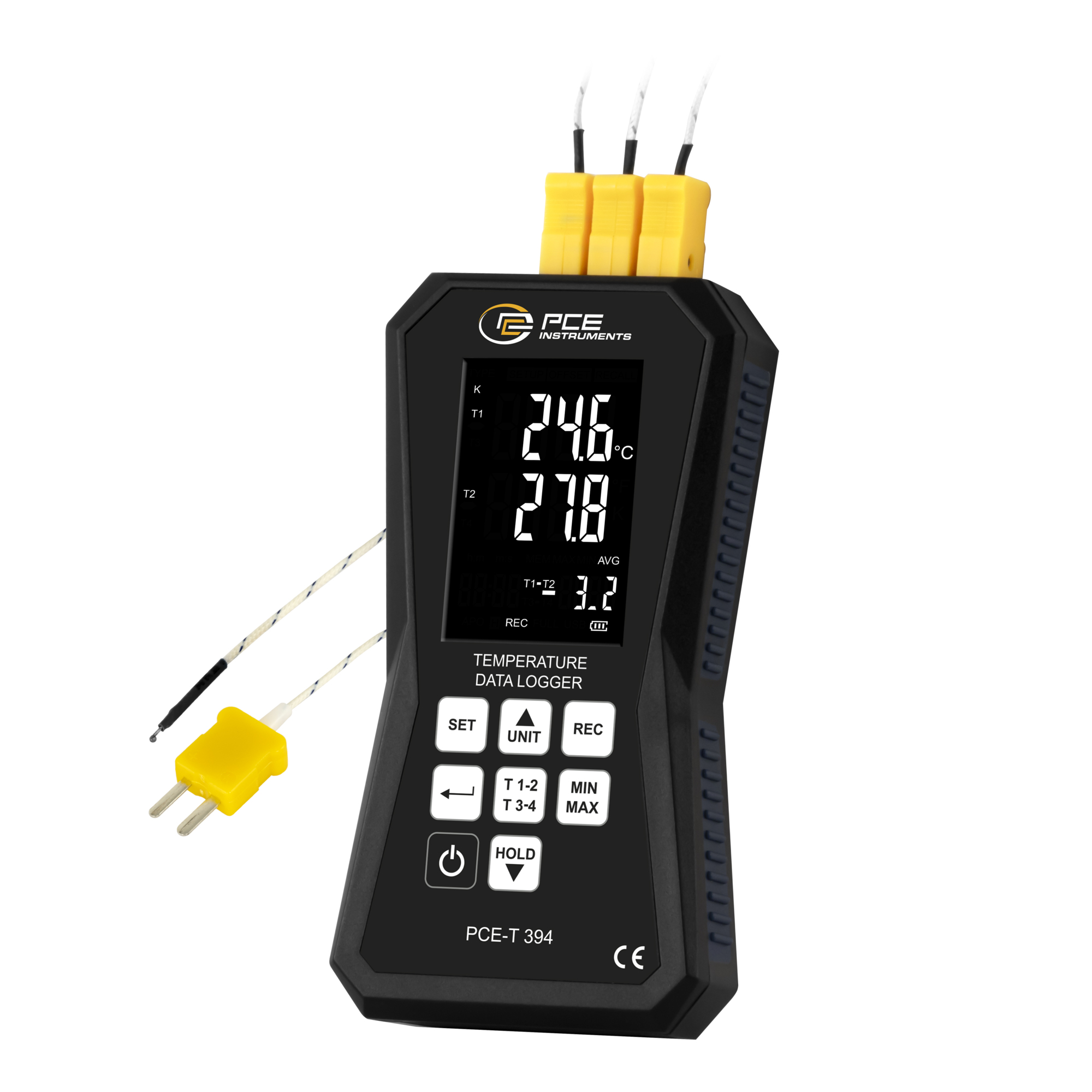 PCE 4-Channel Thermometer with Datalogger — -210°C to 1370°C, Supports K and J Thermocouples, Model# PCE-T 394