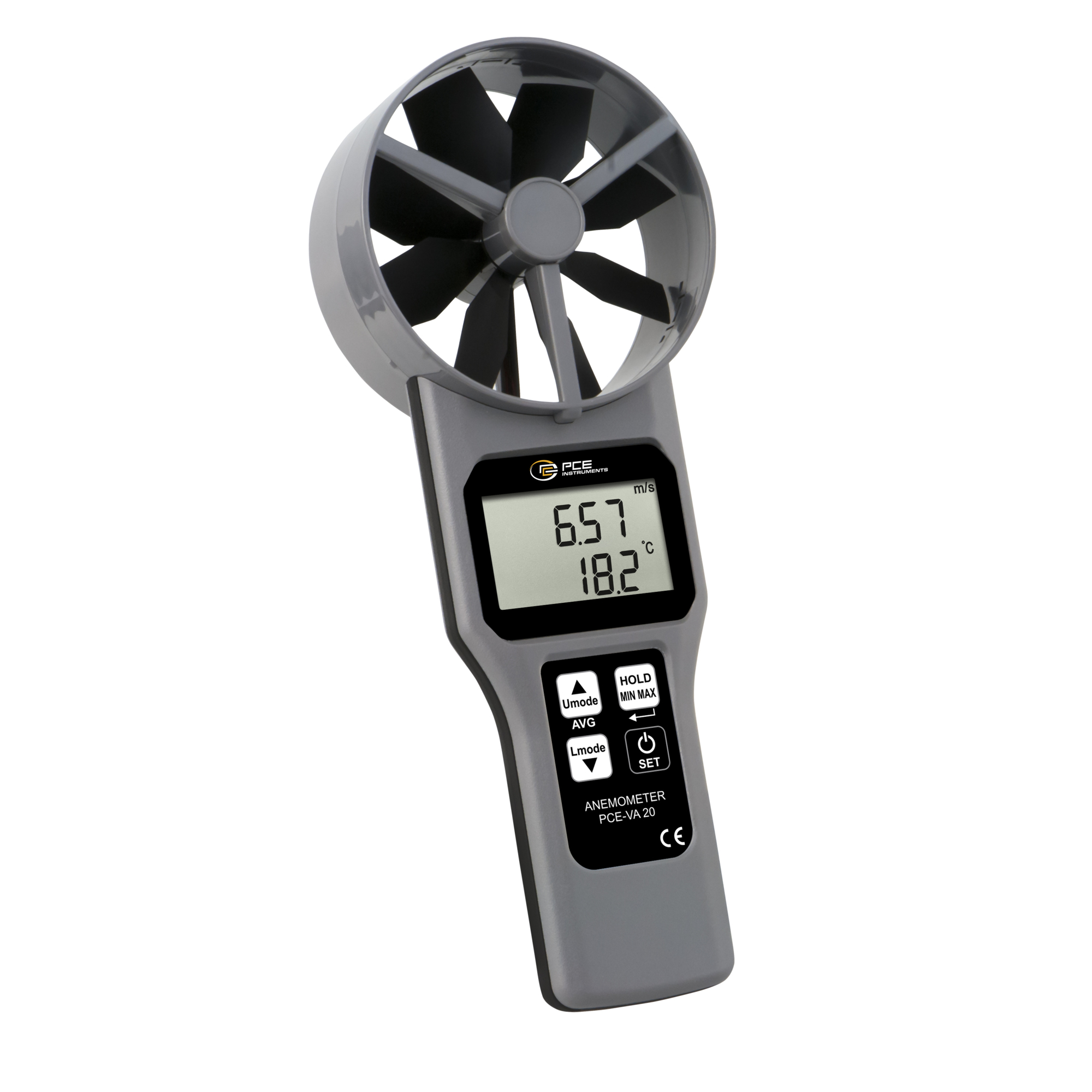 PCE Anemometer-Hygrometer-Thermometer — 3.9in. Display, Multifunction, Model# PCE-VA 20