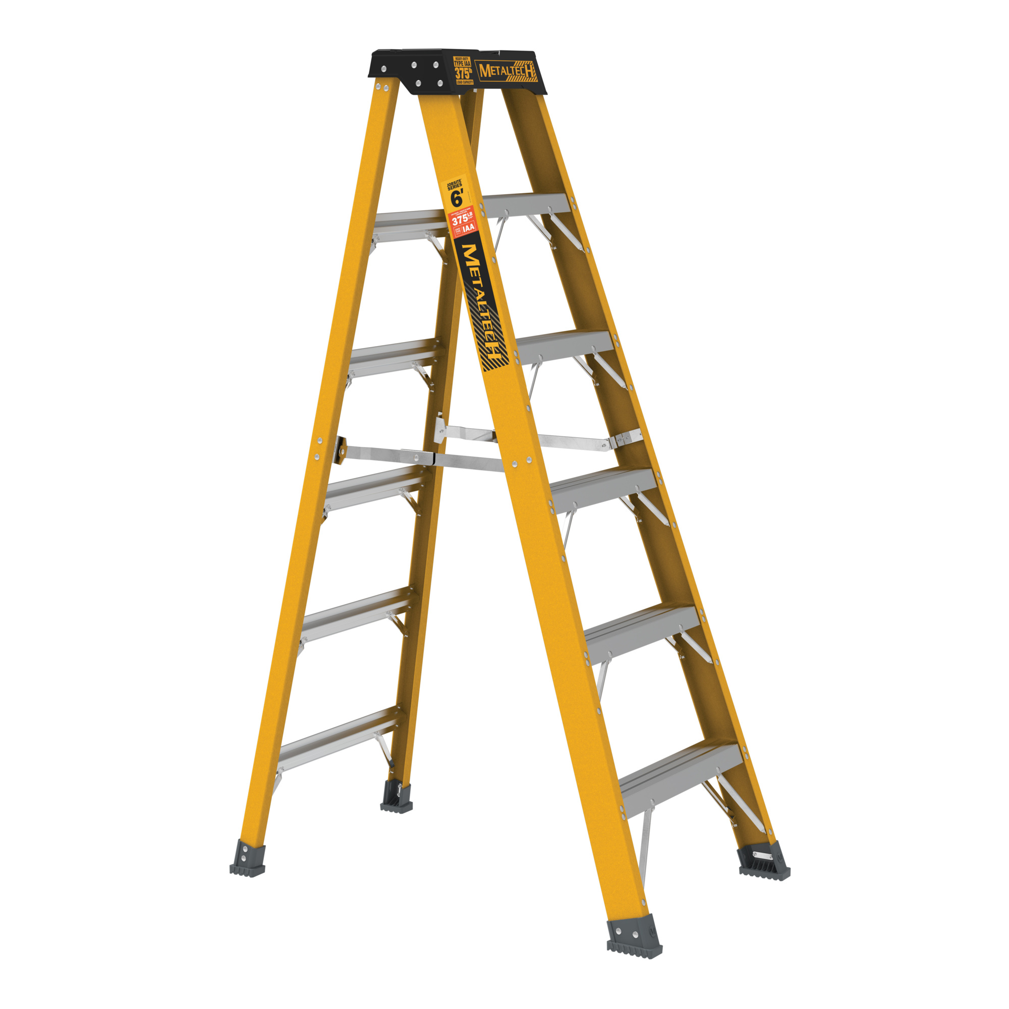 Metaltech Jobsite Series Fiberglass Step Ladder — 6ft., 375-Lb. Capacity, Type IAA, Model# E-SLF6T1AA