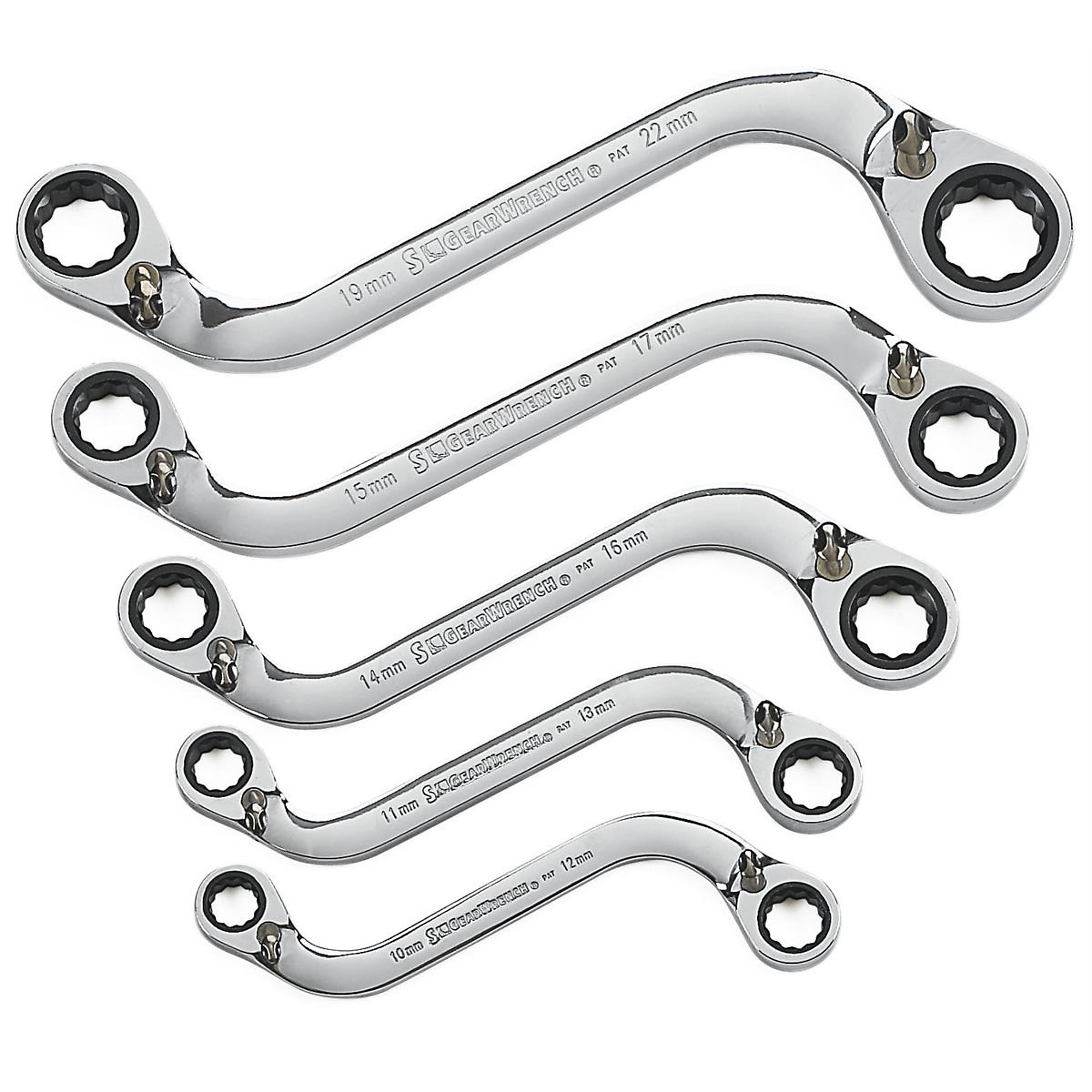 GearWrench 5-Piece S-Shape Double Box Ratcheting Wrench Set — 72-Tooth, 12-Point, Metric, Alloy Steel, Model# KDT85299